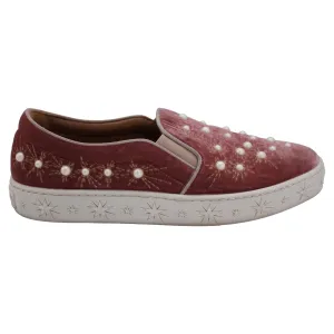 Aquazzura Cosmic Pearls Slip-on Sneakers in Pink Velvet