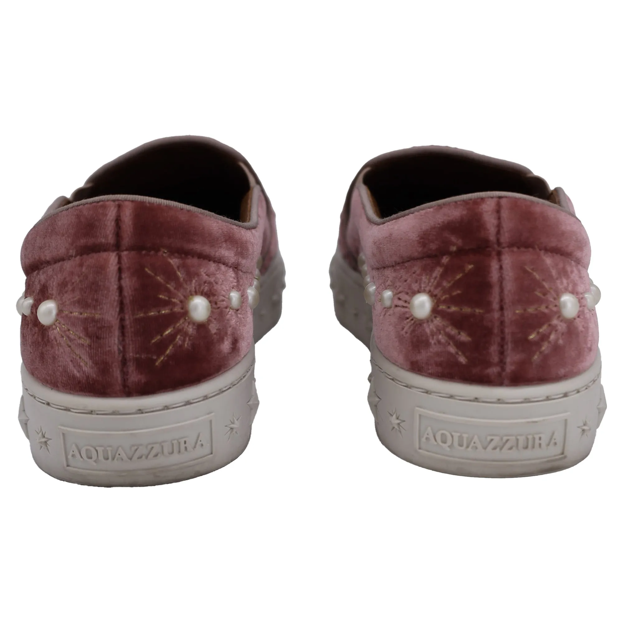 Aquazzura Cosmic Pearls Slip-on Sneakers in Pink Velvet