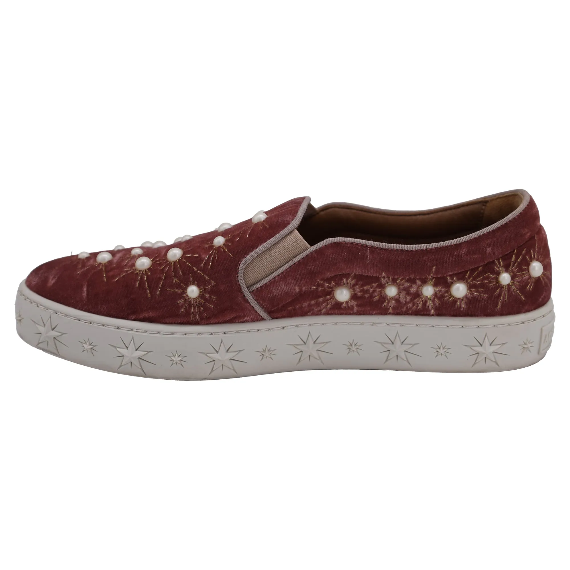Aquazzura Cosmic Pearls Slip-on Sneakers in Pink Velvet