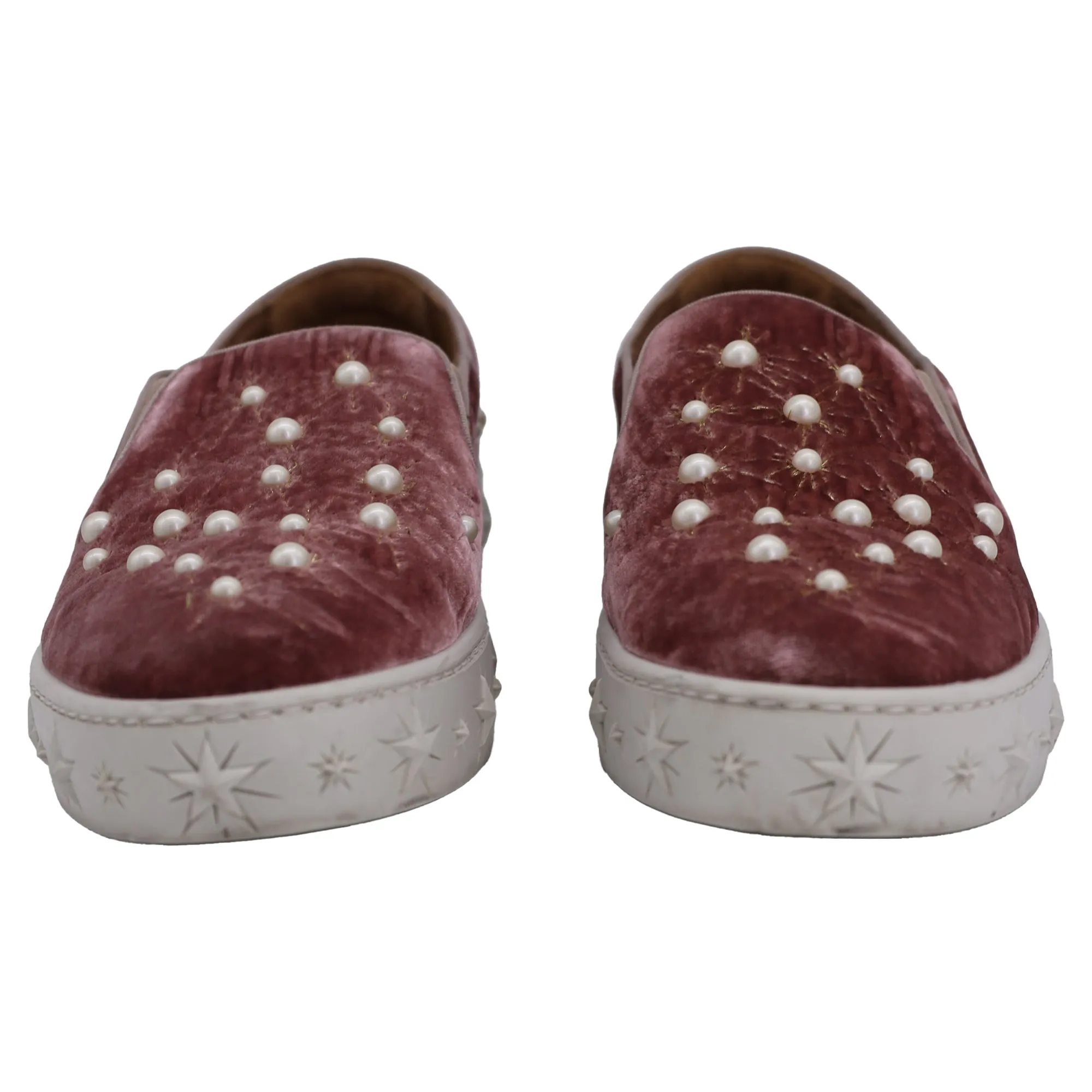 Aquazzura Cosmic Pearls Slip-on Sneakers in Pink Velvet