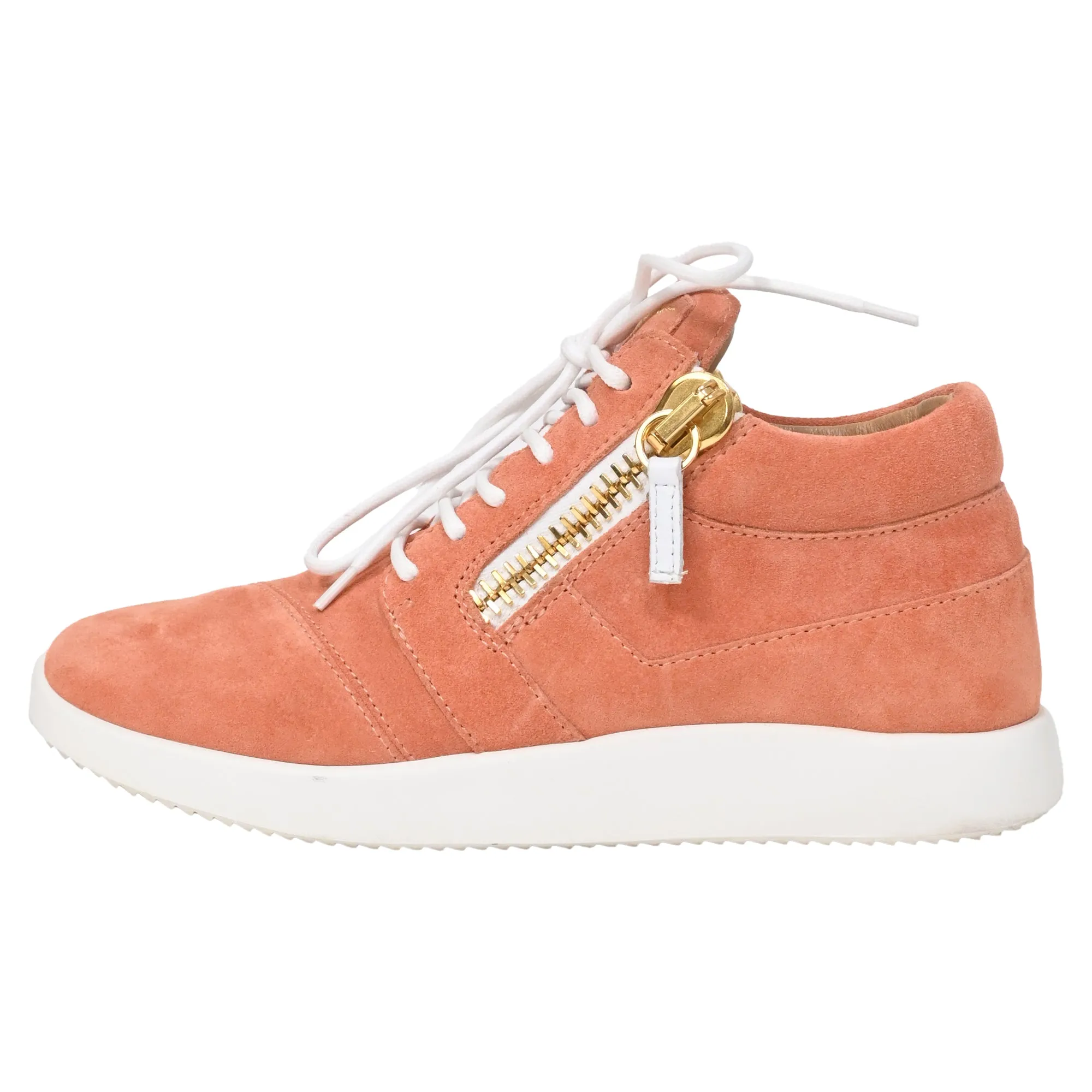 Giuseppe Zanotti Lace-Up High-Top Sneakers in Coral Suede