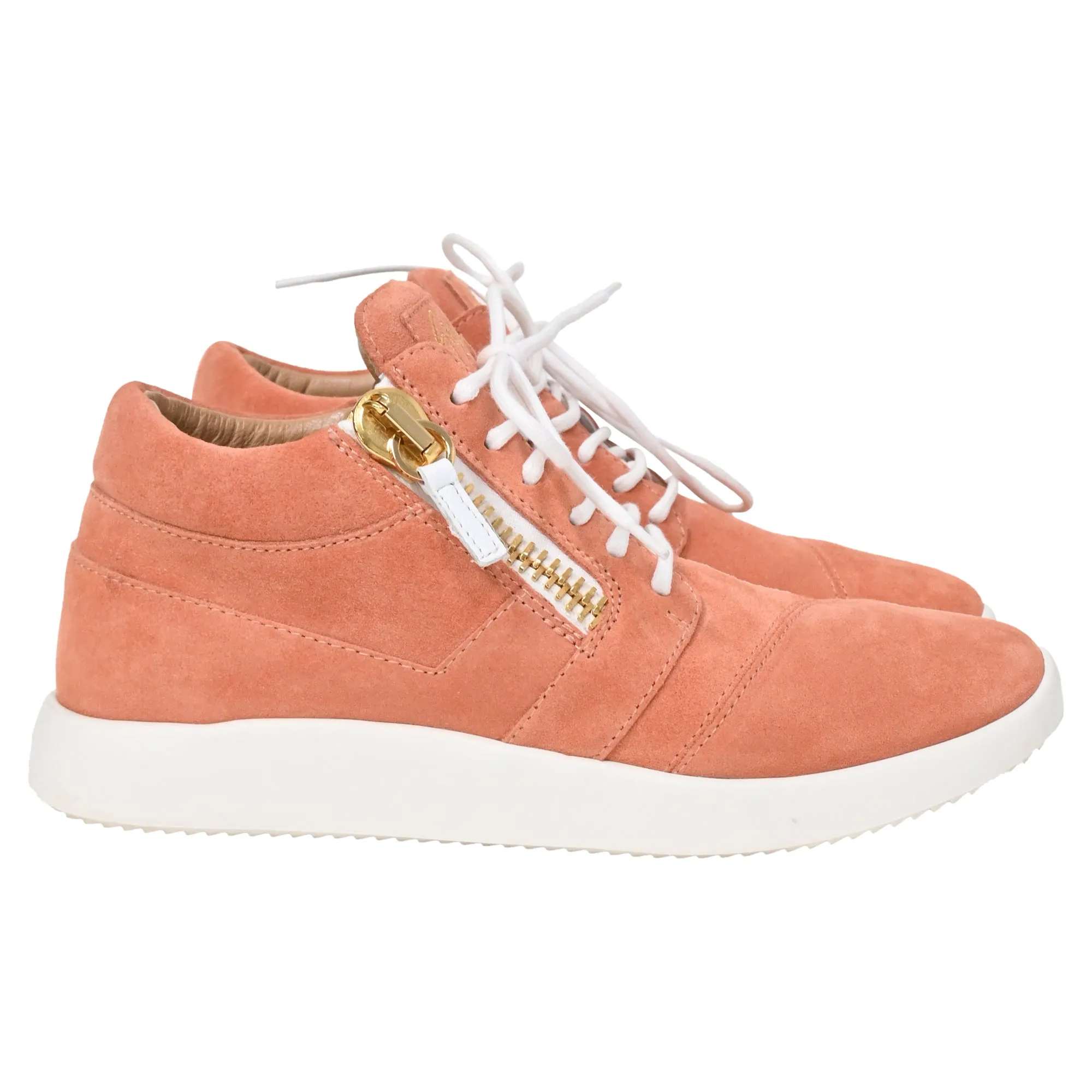Giuseppe Zanotti Lace-Up High-Top Sneakers in Coral Suede