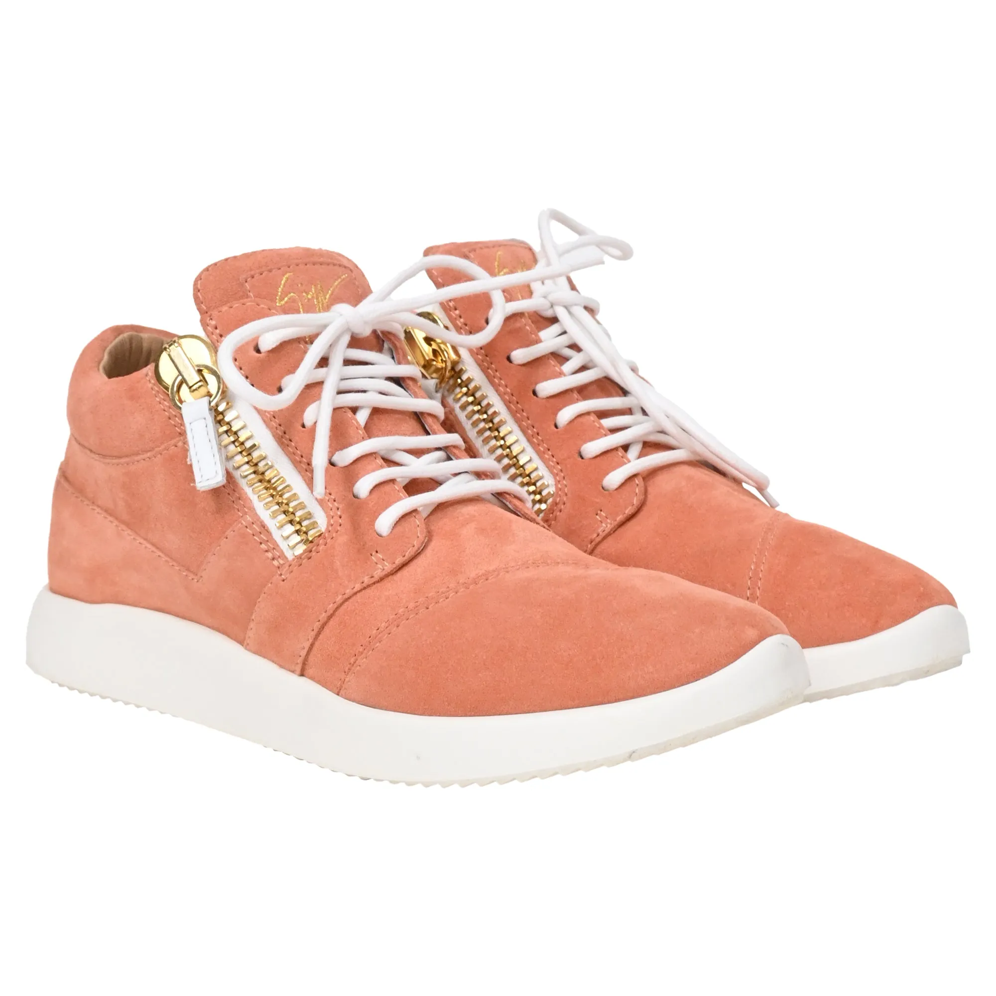 Giuseppe Zanotti Lace-Up High-Top Sneakers in Coral Suede