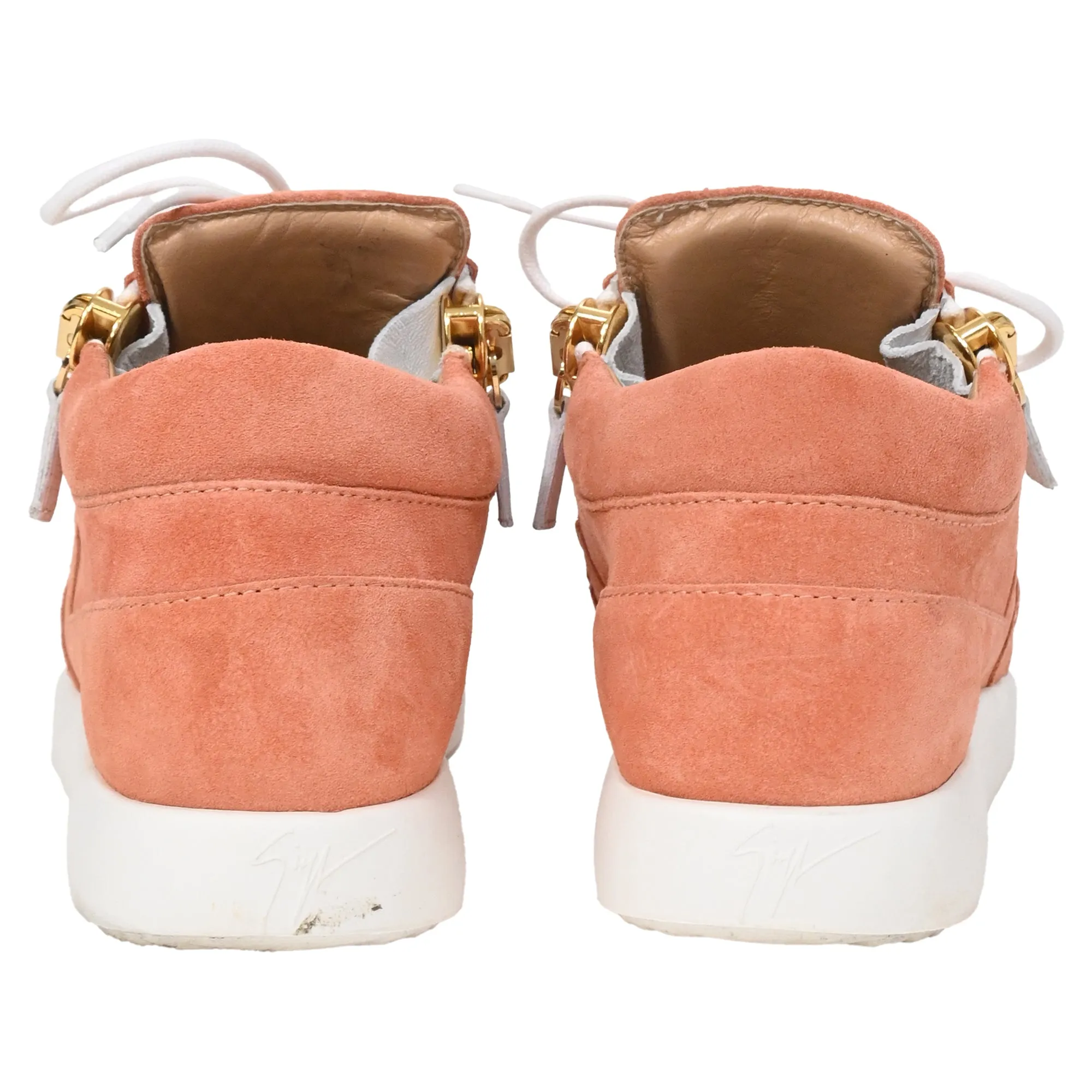 Giuseppe Zanotti Lace-Up High-Top Sneakers in Coral Suede