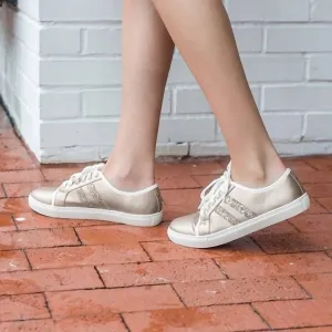 Glitter Sneakers In White, Gold