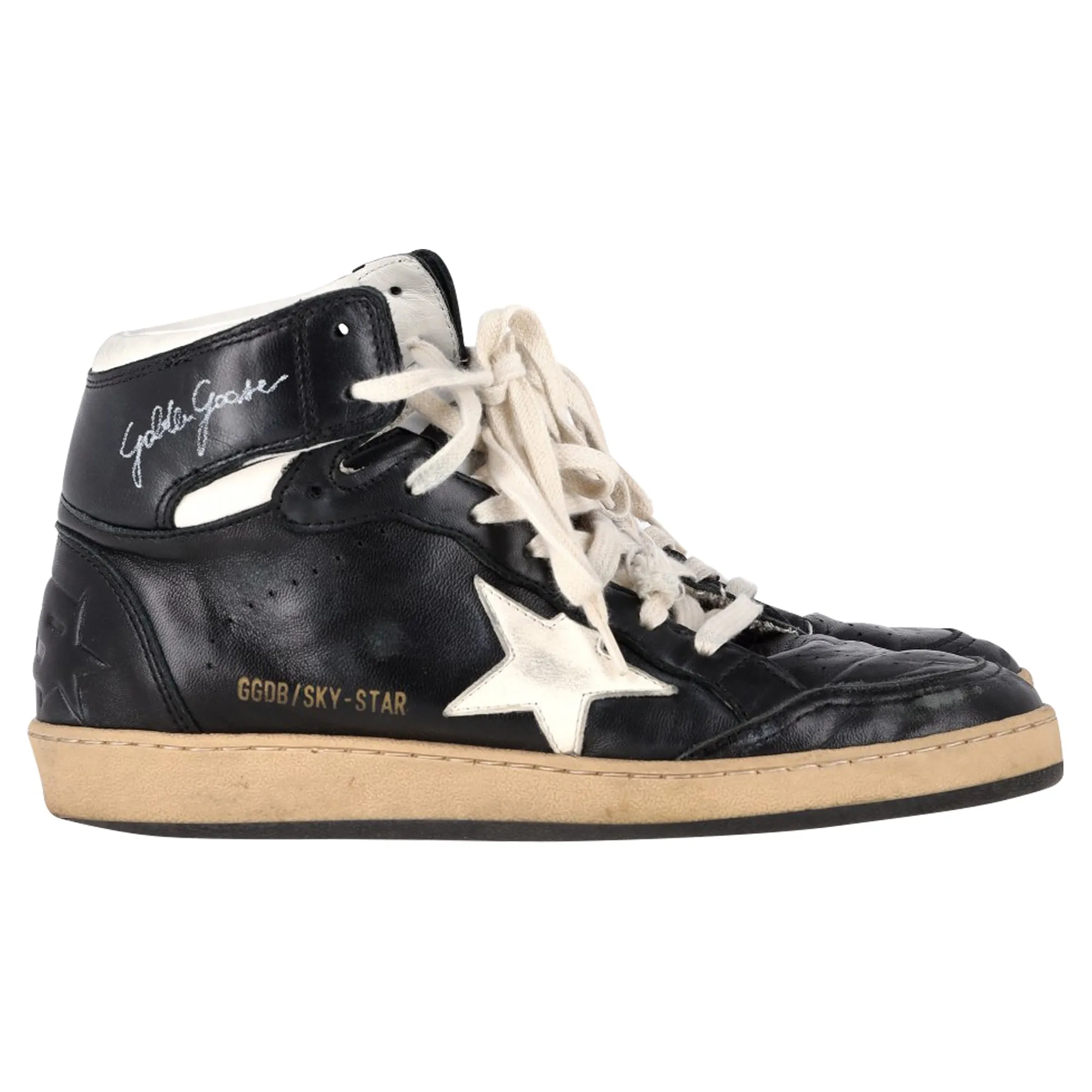 Golden Goose Sky-Star High-Top Sneakers in Black Leather