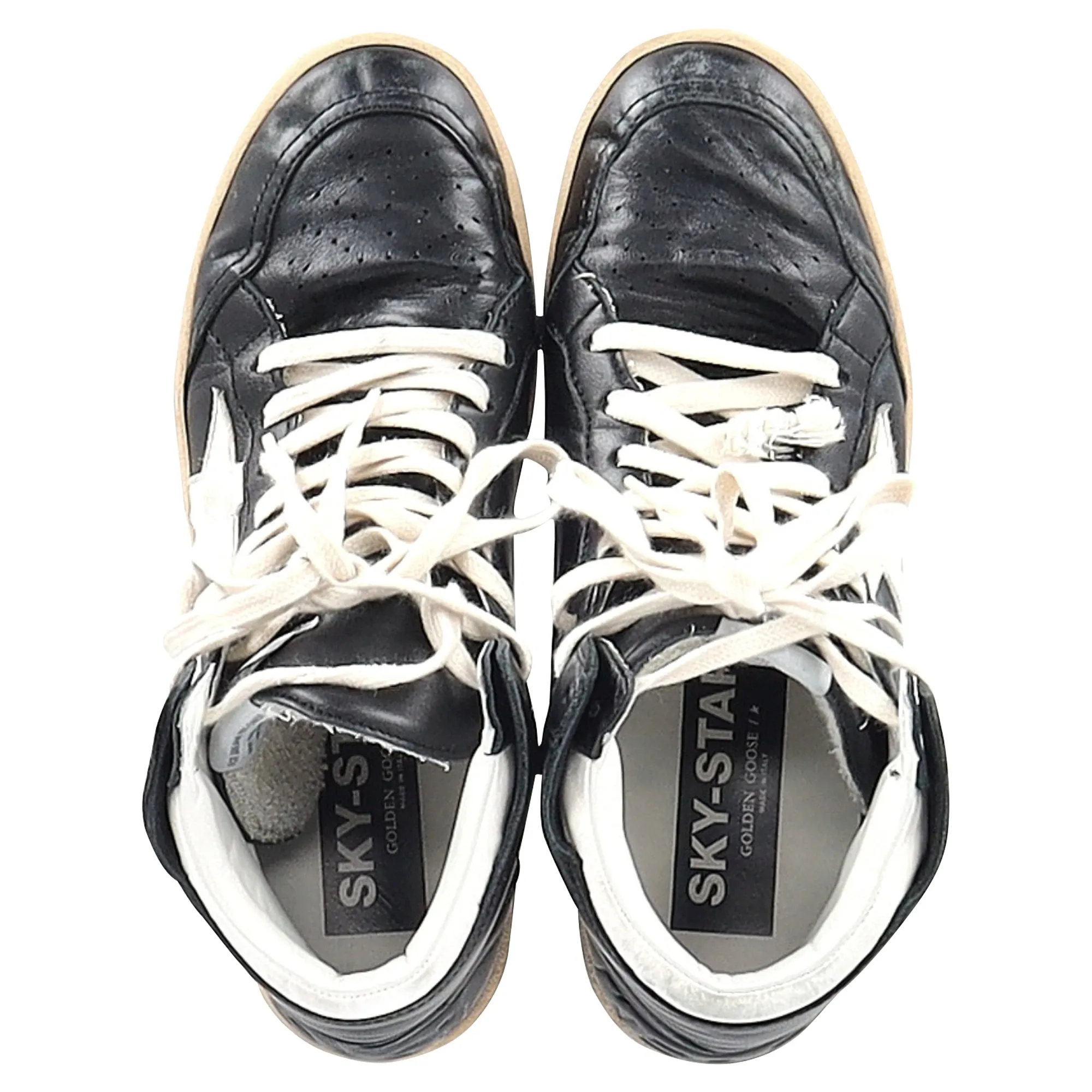 Golden Goose Sky-Star High-Top Sneakers in Black Leather