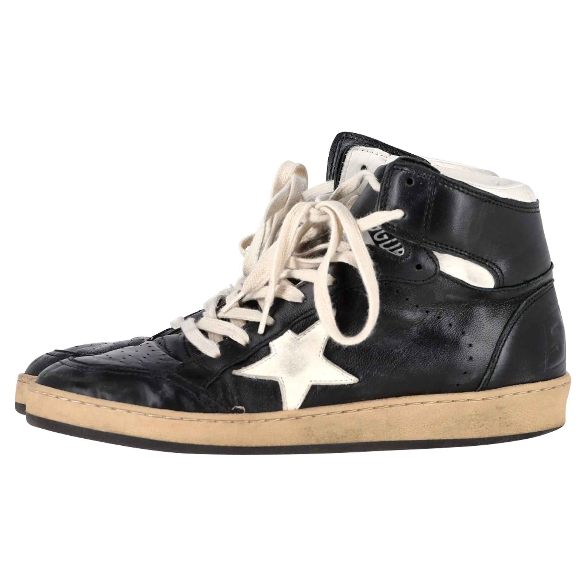 Golden Goose Sky-Star High-Top Sneakers in Black Leather