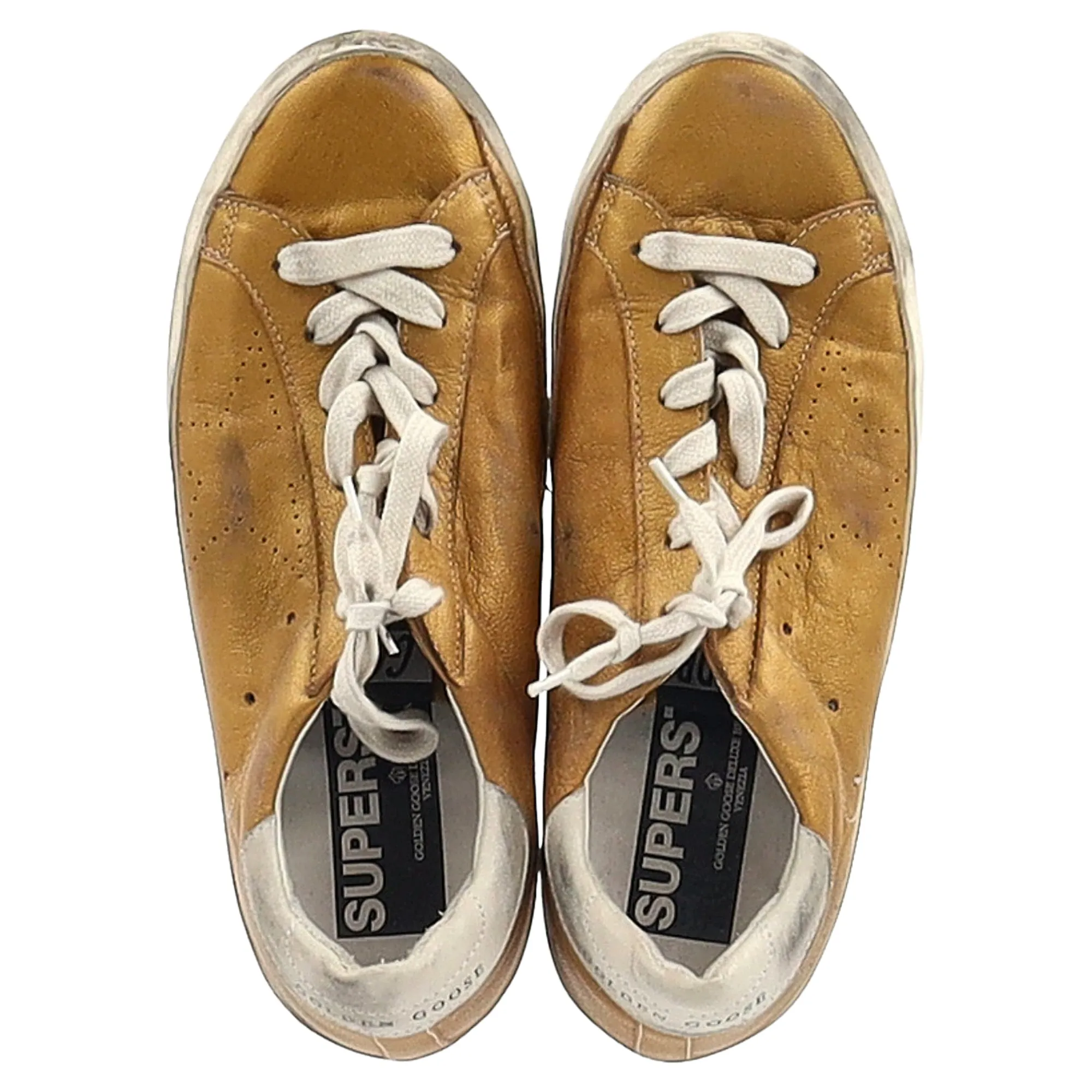 Golden Goose Superstar Perforated Sneakers in Gold Leather
