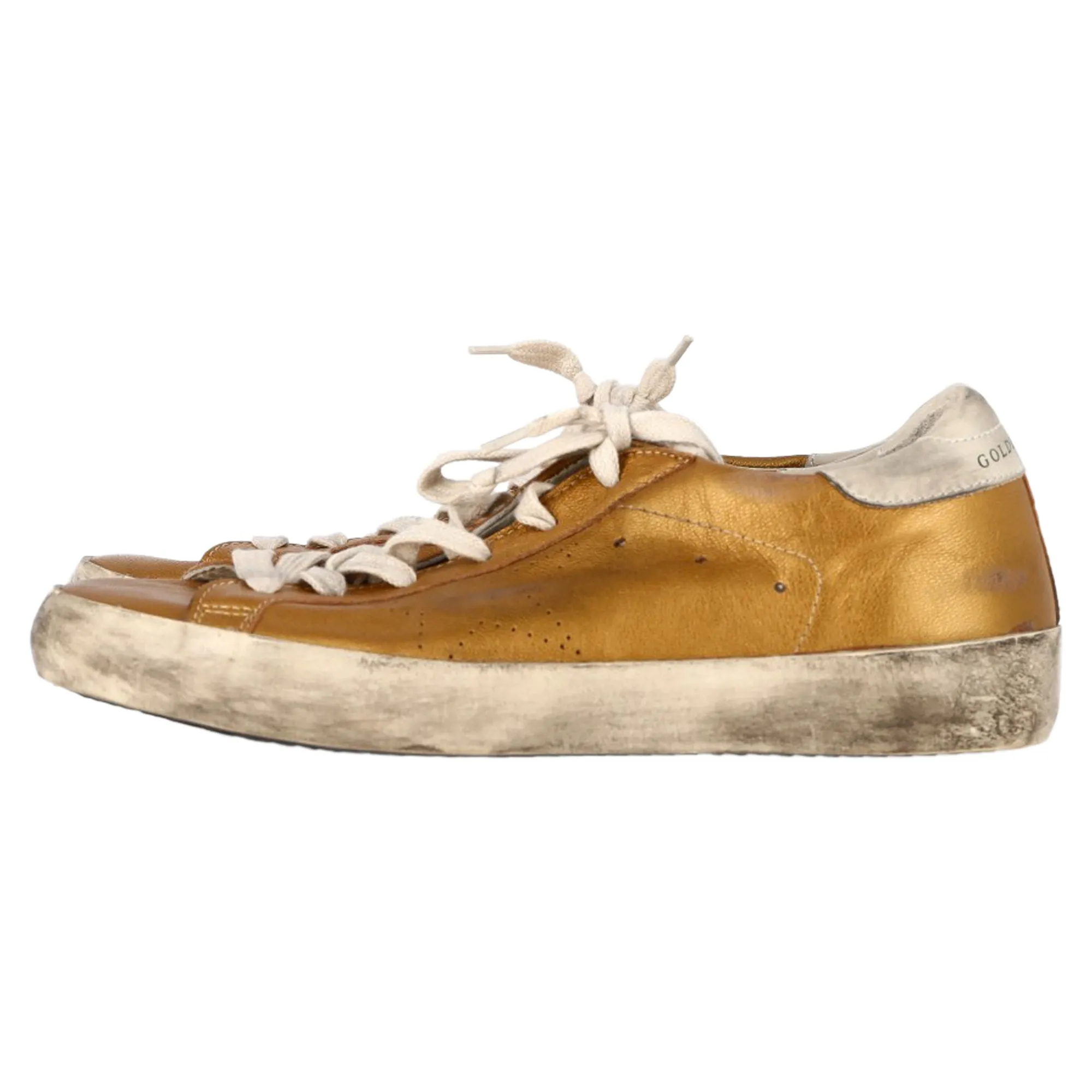 Golden Goose Superstar Perforated Sneakers in Gold Leather