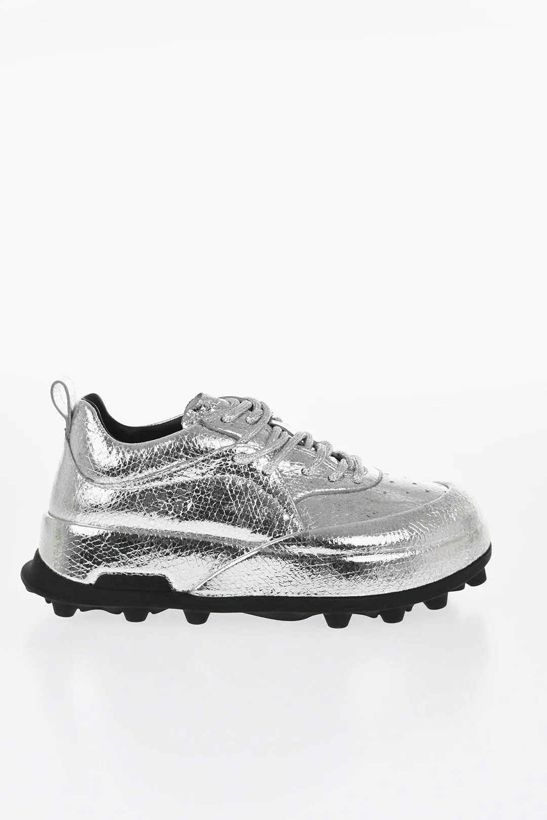 Jil Sander Textured Lam Leather Lcae-Up Sneakers
