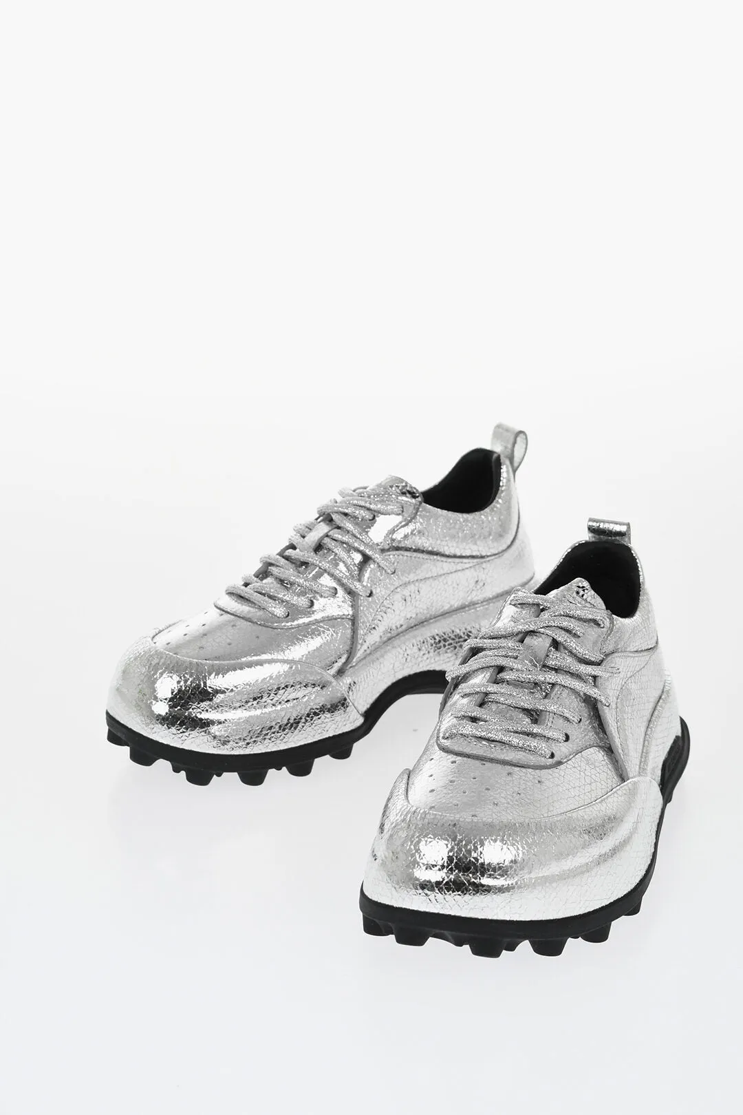 Jil Sander Textured Lam Leather Lcae-Up Sneakers