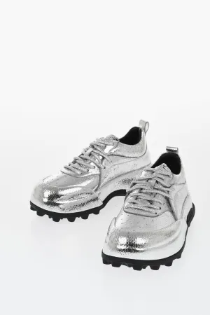 Jil Sander Textured Lam Leather Lcae-Up Sneakers