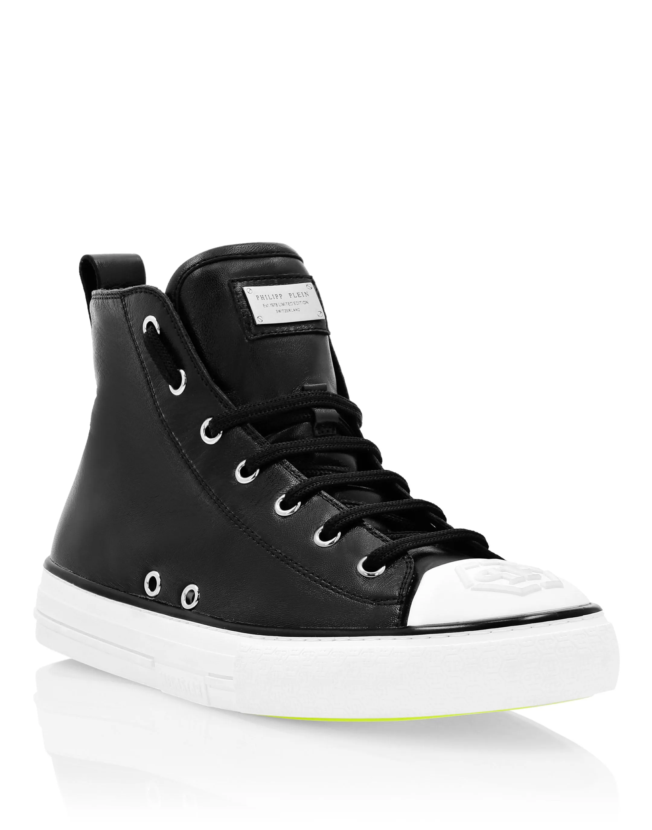 Laminated Leather Hi-Top Sneakers Megastar