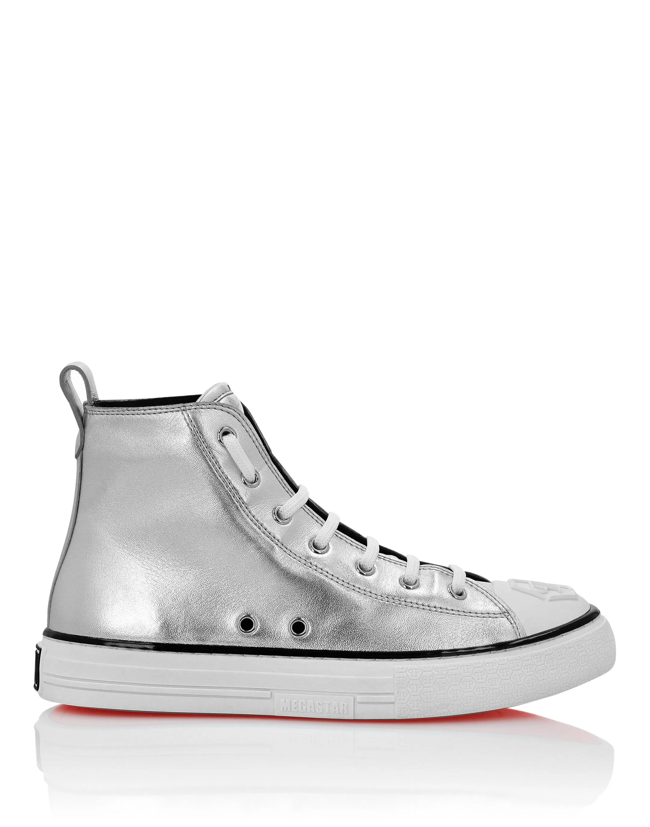 Laminated Leather Hi-Top Sneakers Megastar