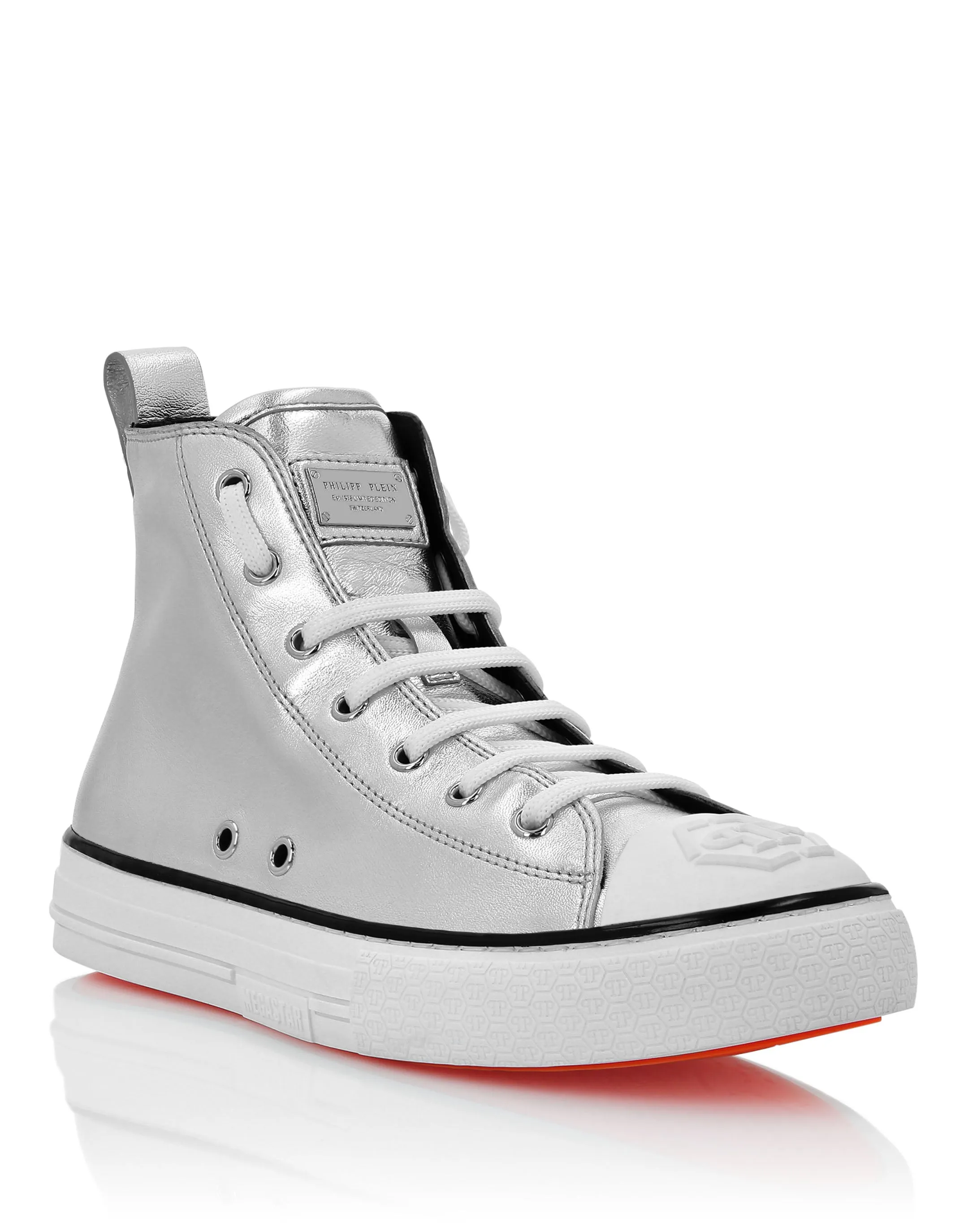 Laminated Leather Hi-Top Sneakers Megastar