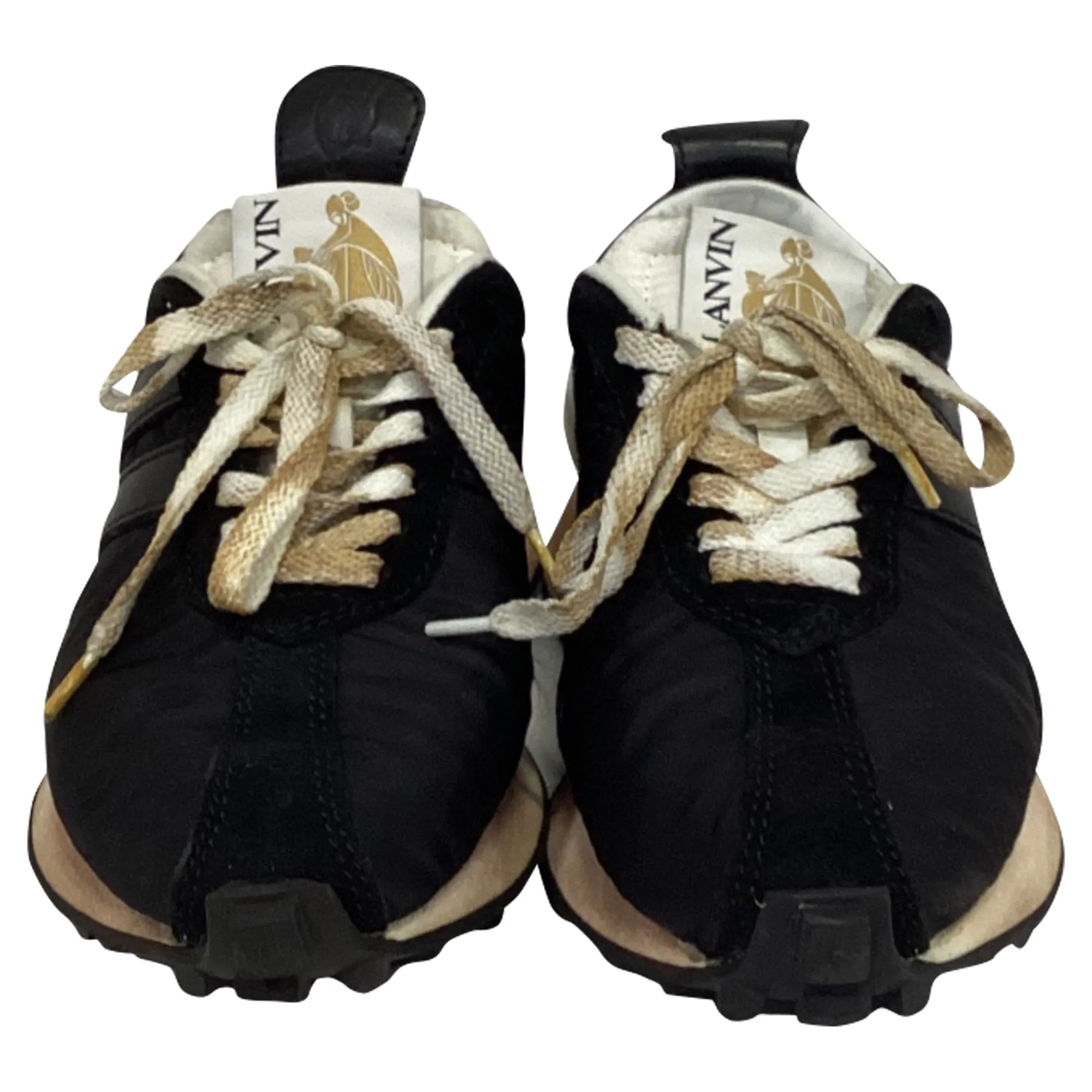 Lanvin Bumper Distressed Sneakers in Black Nylon