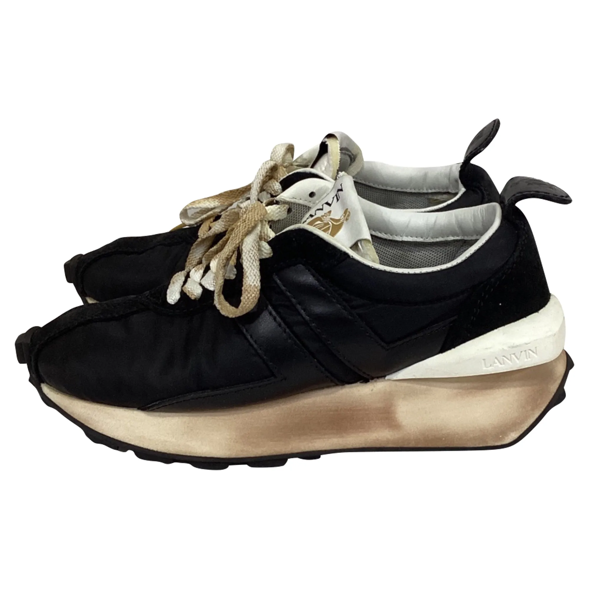 Lanvin Bumper Distressed Sneakers in Black Nylon