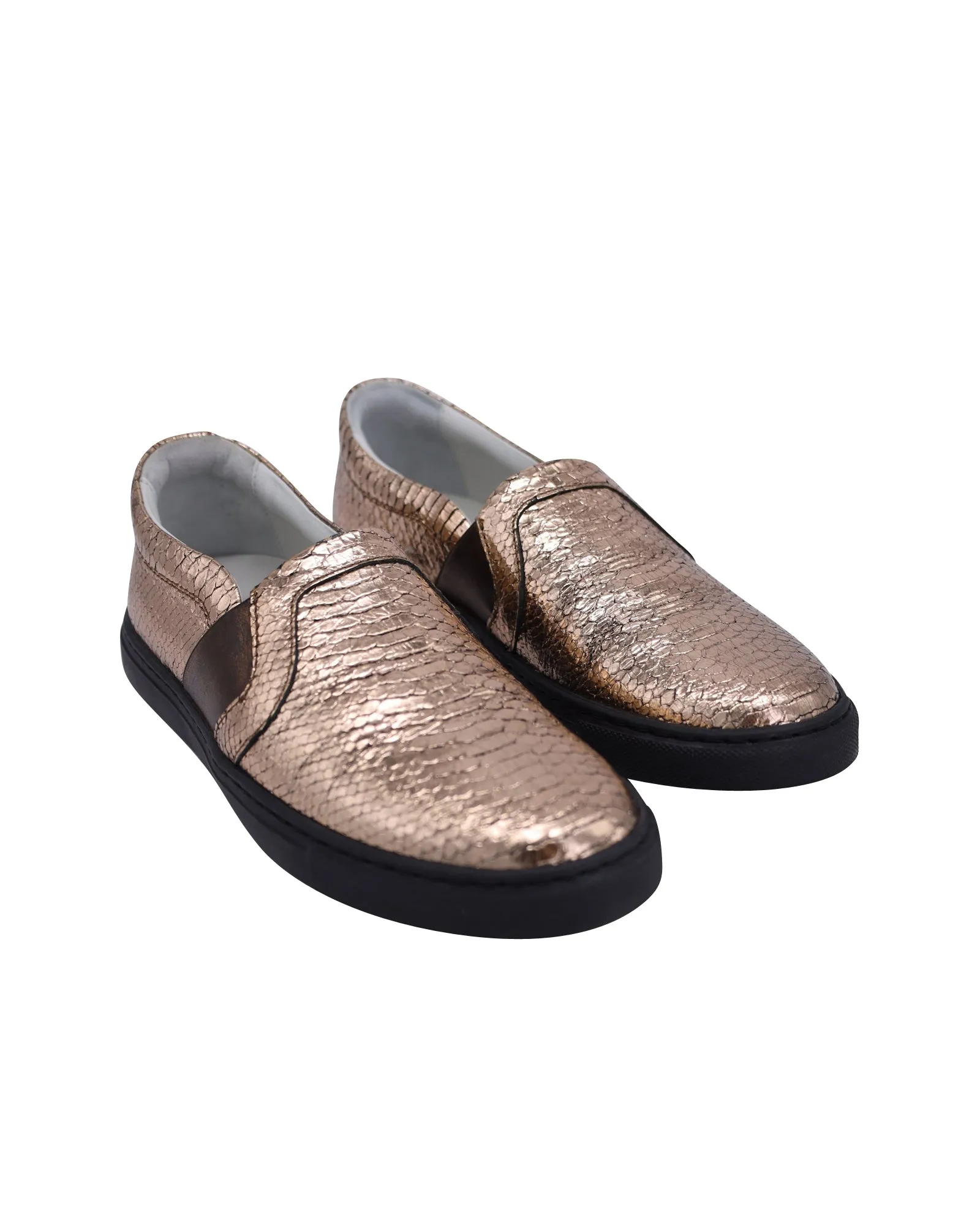 Lanvin Metallic Snakeskin-Embossed Slip-On Sneakers in Gold Leather