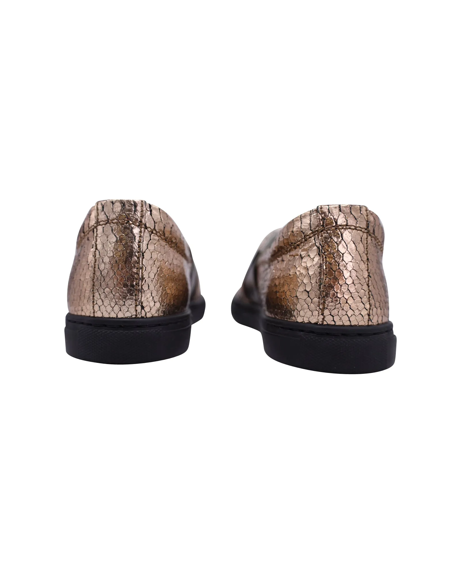 Lanvin Metallic Snakeskin-Embossed Slip-On Sneakers in Gold Leather