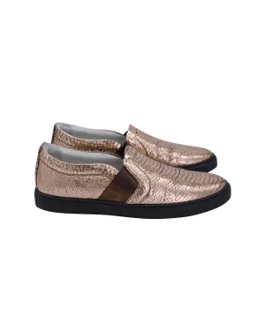 Lanvin Metallic Snakeskin-Embossed Slip-On Sneakers in Gold Leather