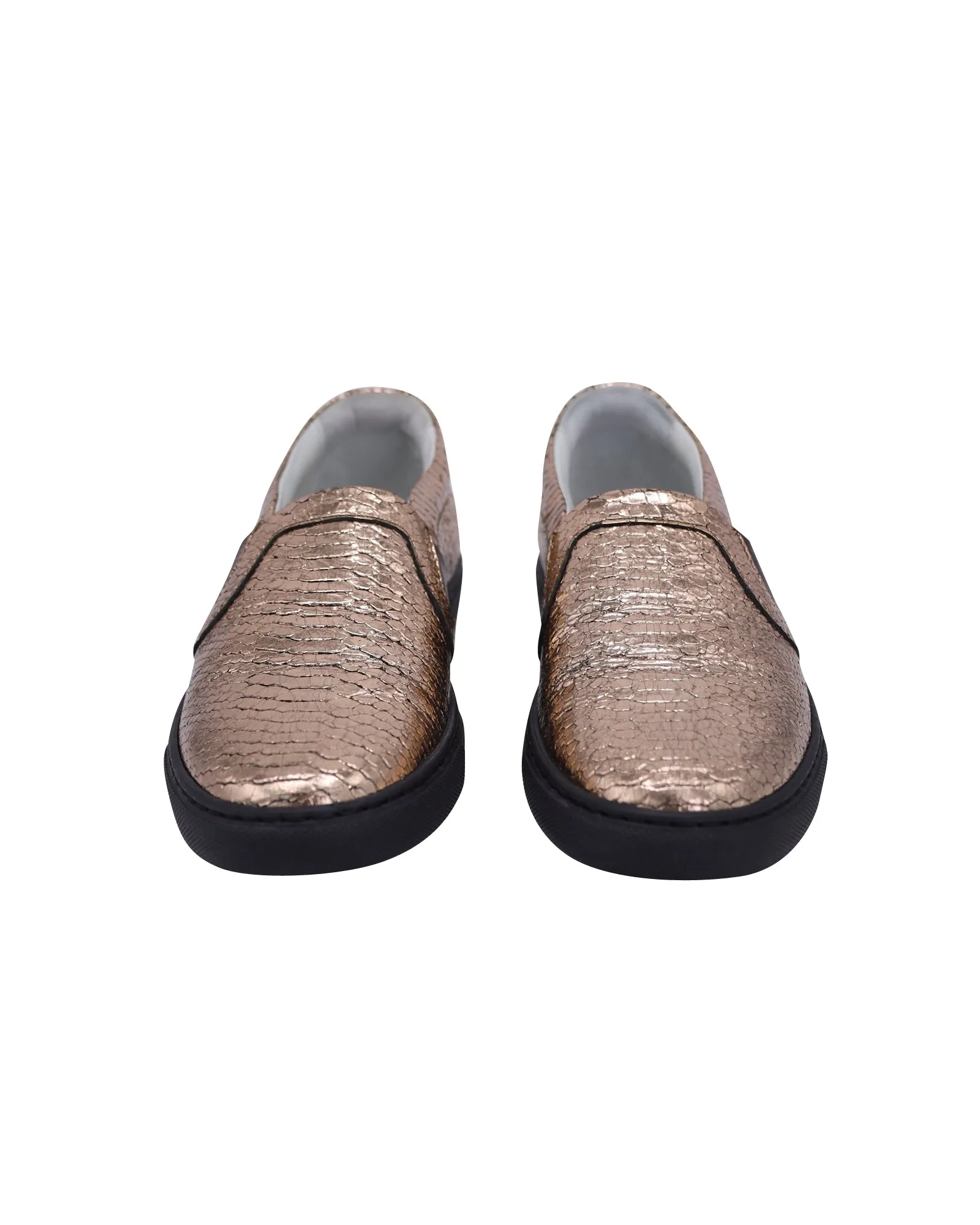 Lanvin Metallic Snakeskin-Embossed Slip-On Sneakers in Gold Leather