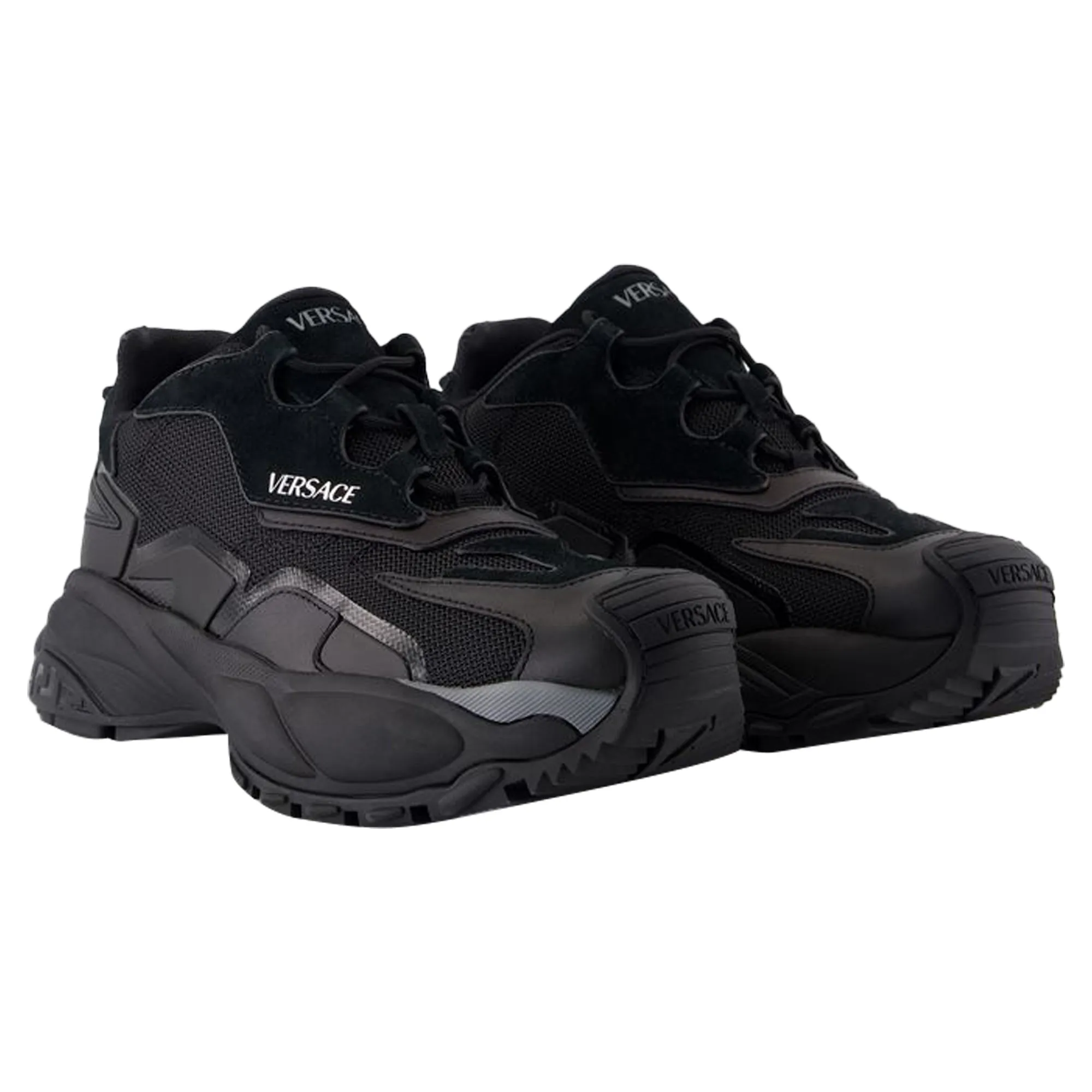 Low Top Sneakers - Versace - Leather - Black