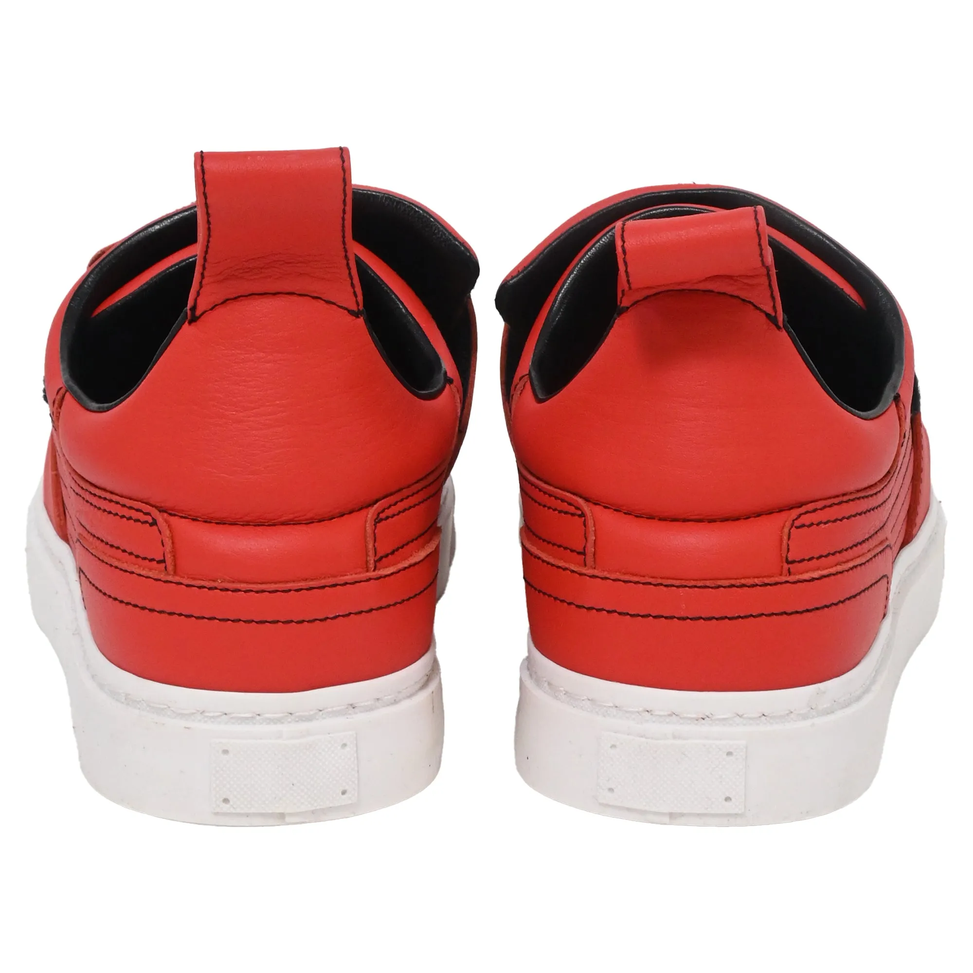 Paco Rabanne Contoured Effect Sneakers in Red Leather