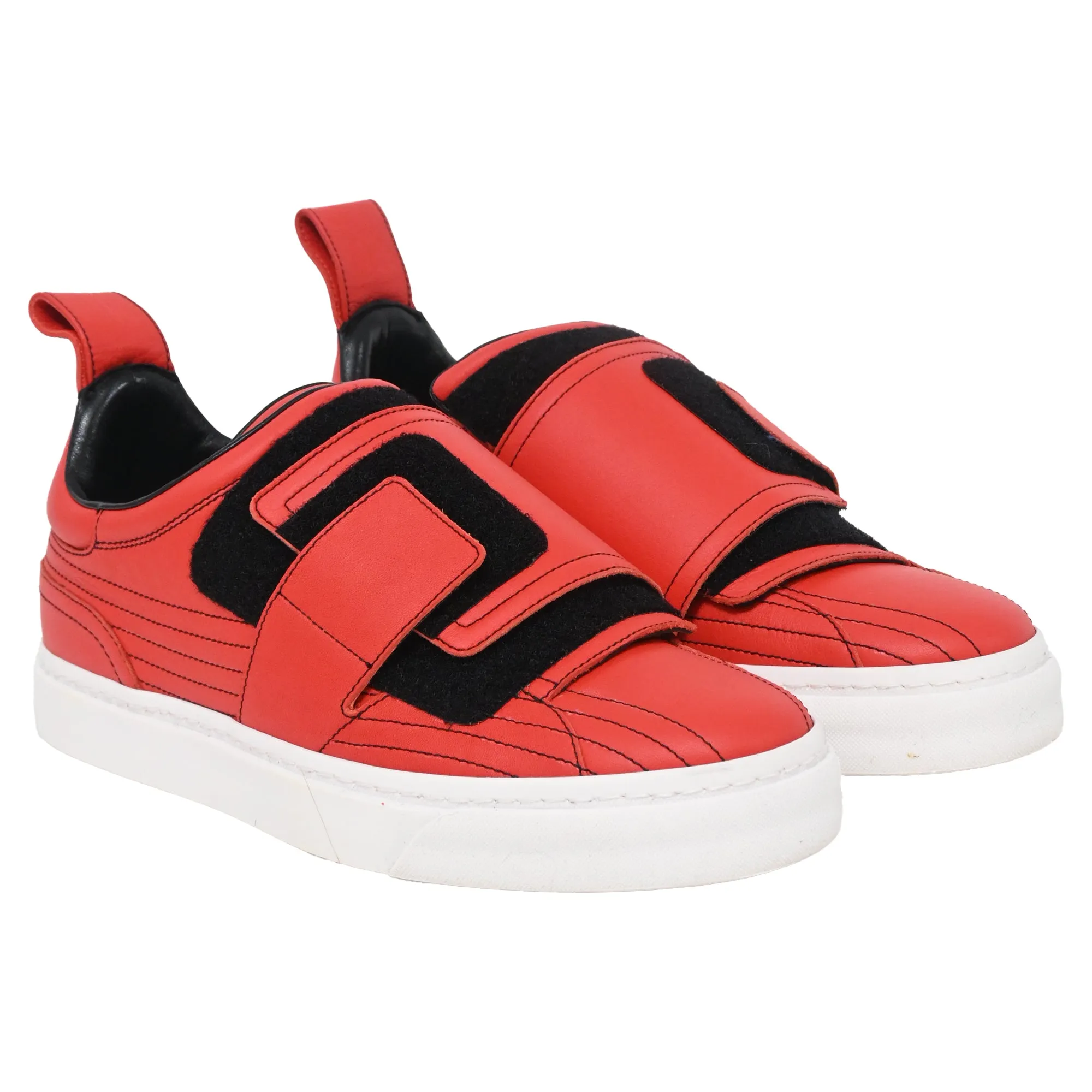 Paco Rabanne Contoured Effect Sneakers in Red Leather