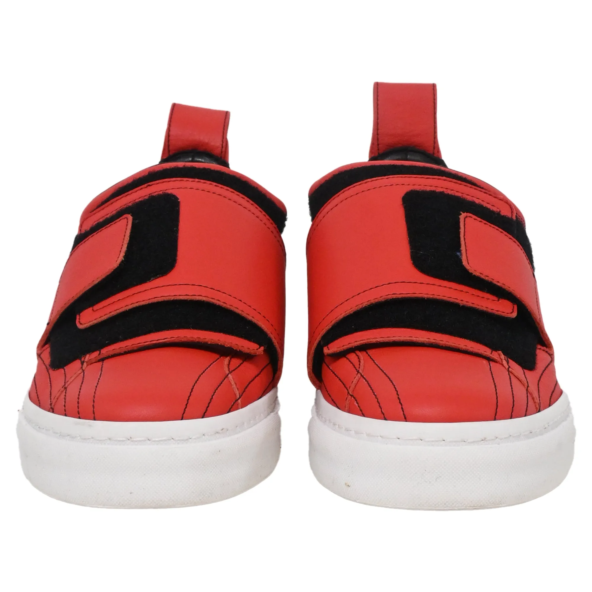 Paco Rabanne Contoured Effect Sneakers in Red Leather