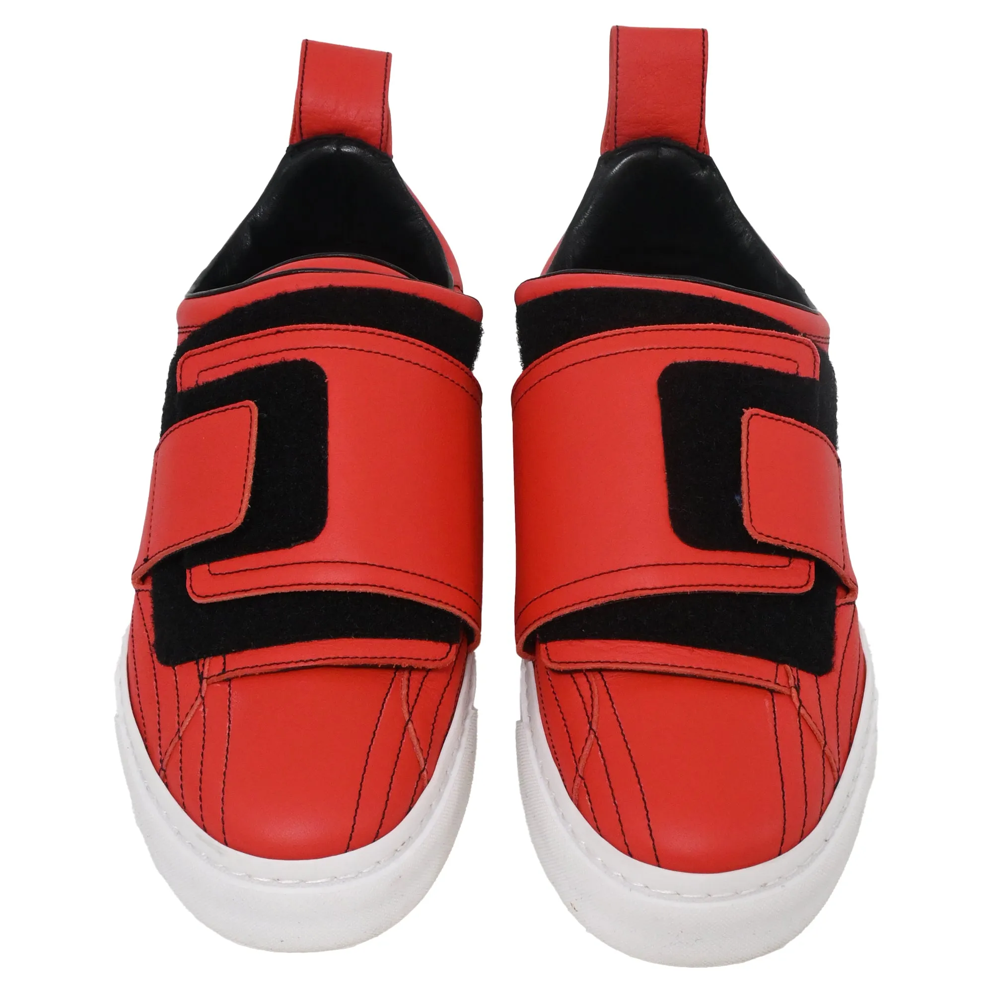 Paco Rabanne Contoured Effect Sneakers in Red Leather