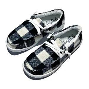 Riley Slip On Shoes In Black & White Buffalo Plaid
