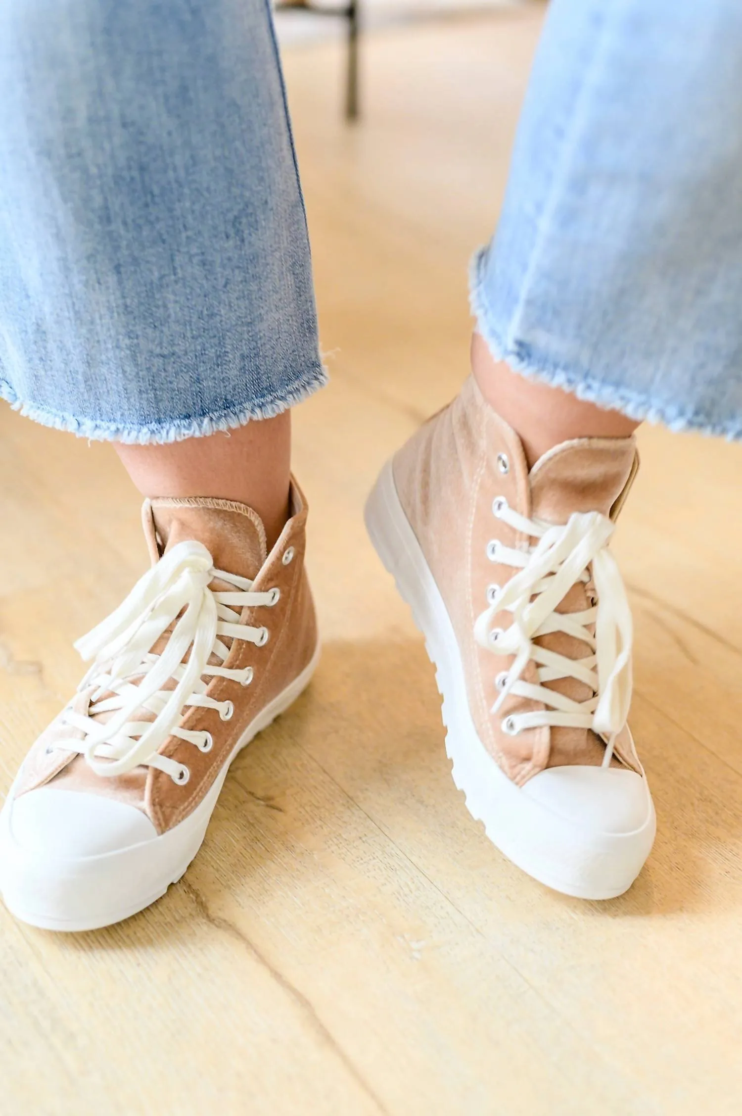 Run Me Down Velvet High Tops In Tan