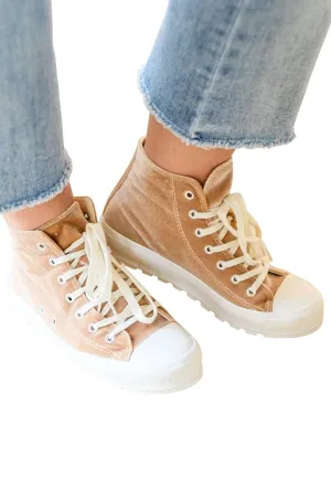 Run Me Down Velvet High Tops In Tan