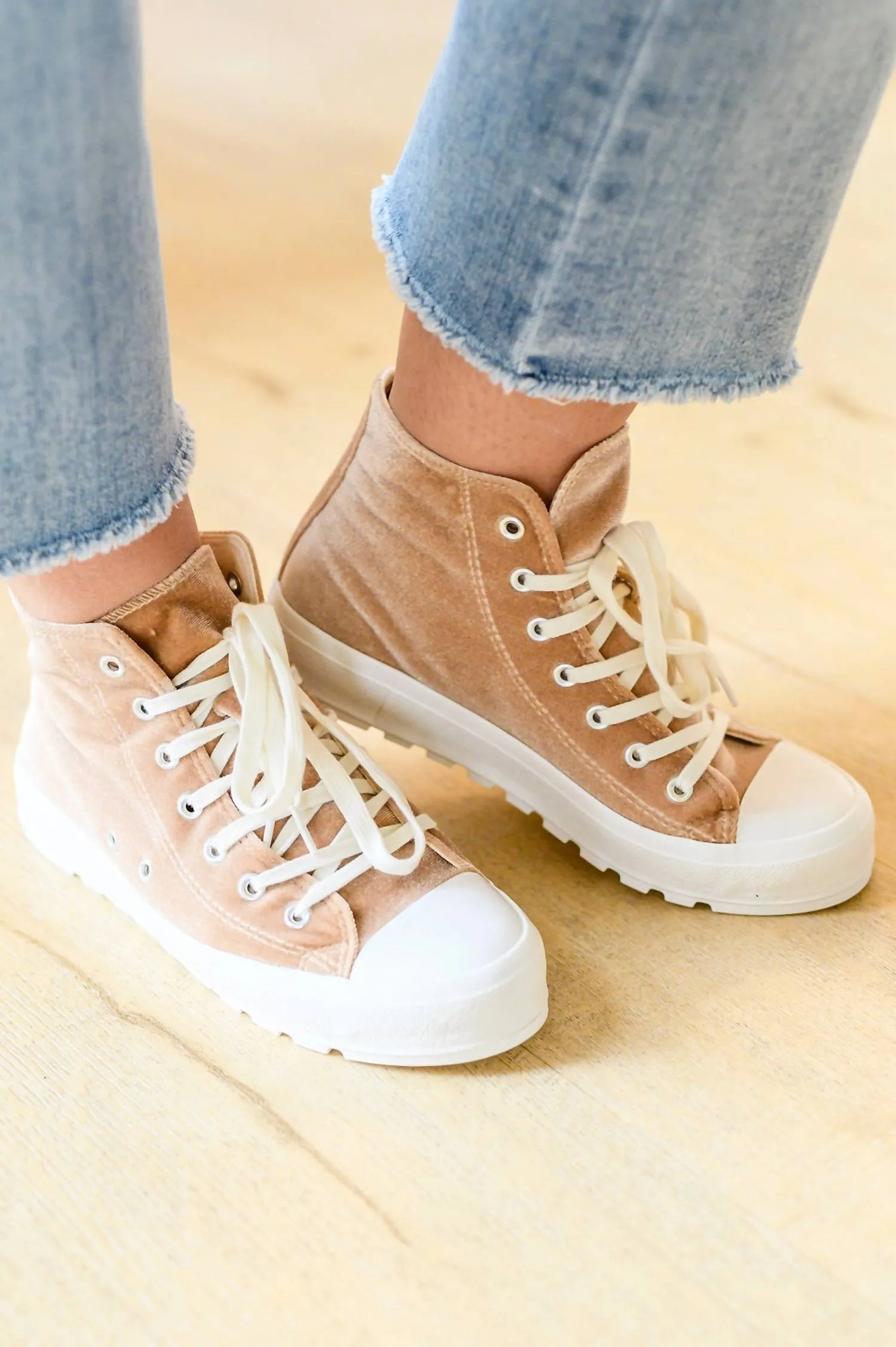 Run Me Down Velvet High Tops In Tan