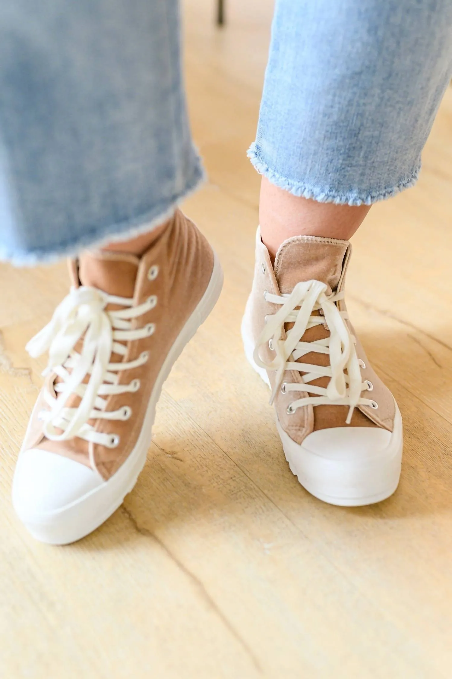 Run Me Down Velvet High Tops In Tan