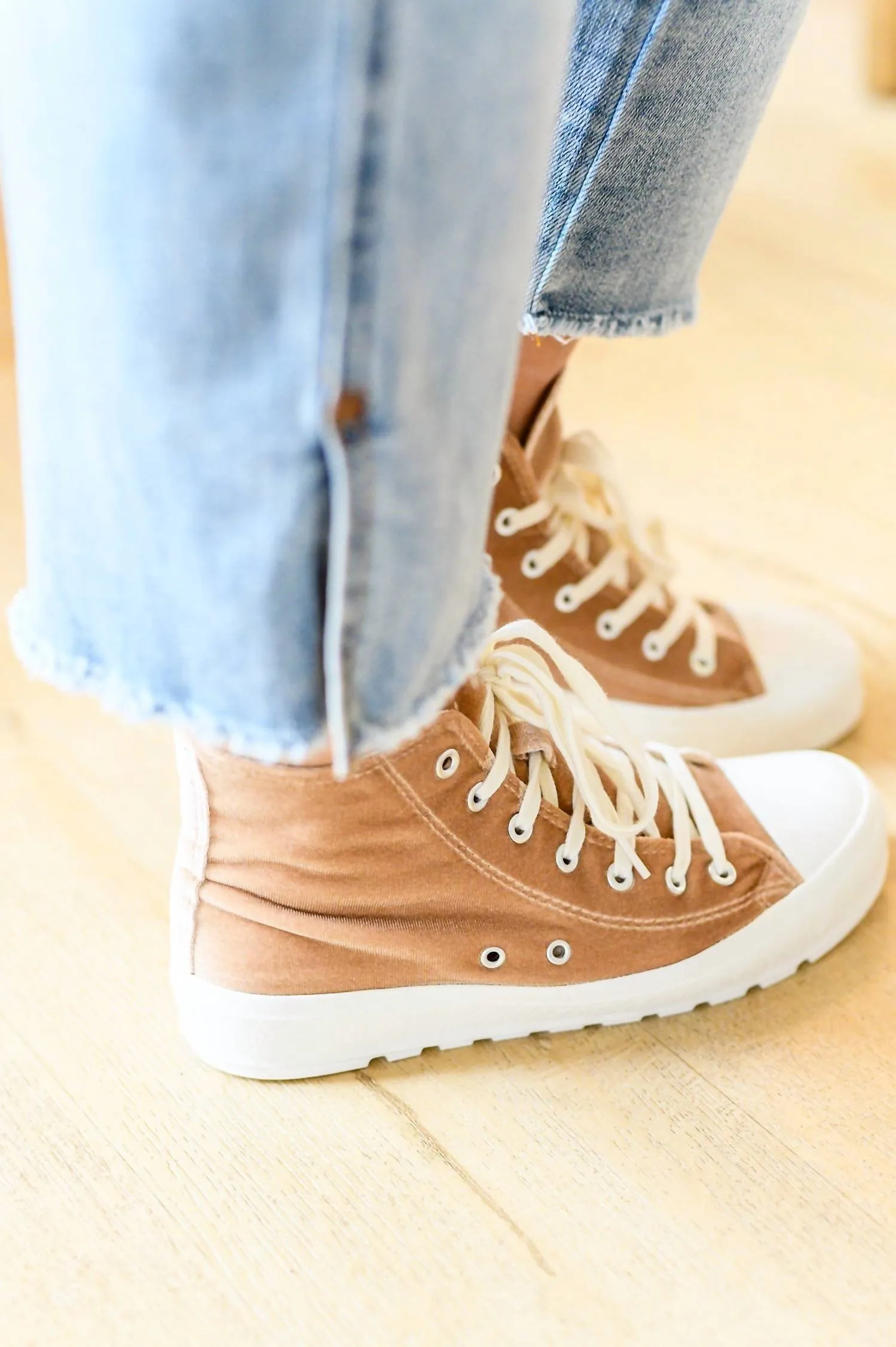 Run Me Down Velvet High Tops In Tan