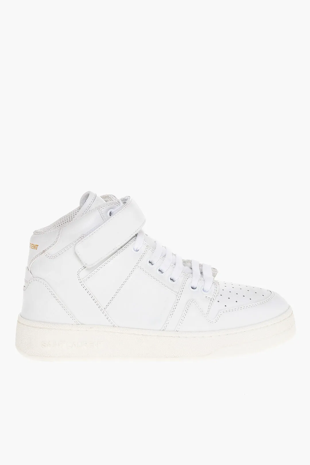 Saint Laurent Solid Color Leather High Top Sneakers