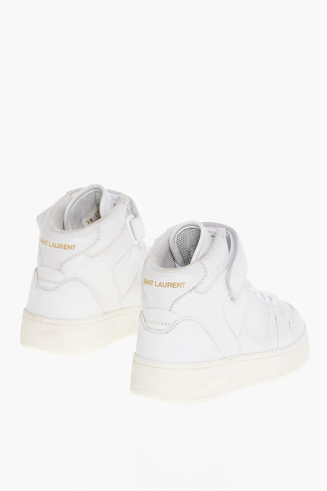 Saint Laurent Solid Color Leather High Top Sneakers