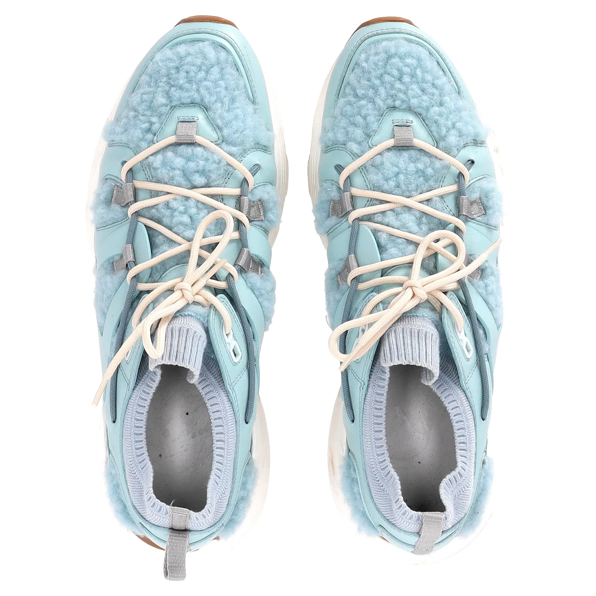 Tod's Sheared Lace-Up Sneakers in Blue Leather