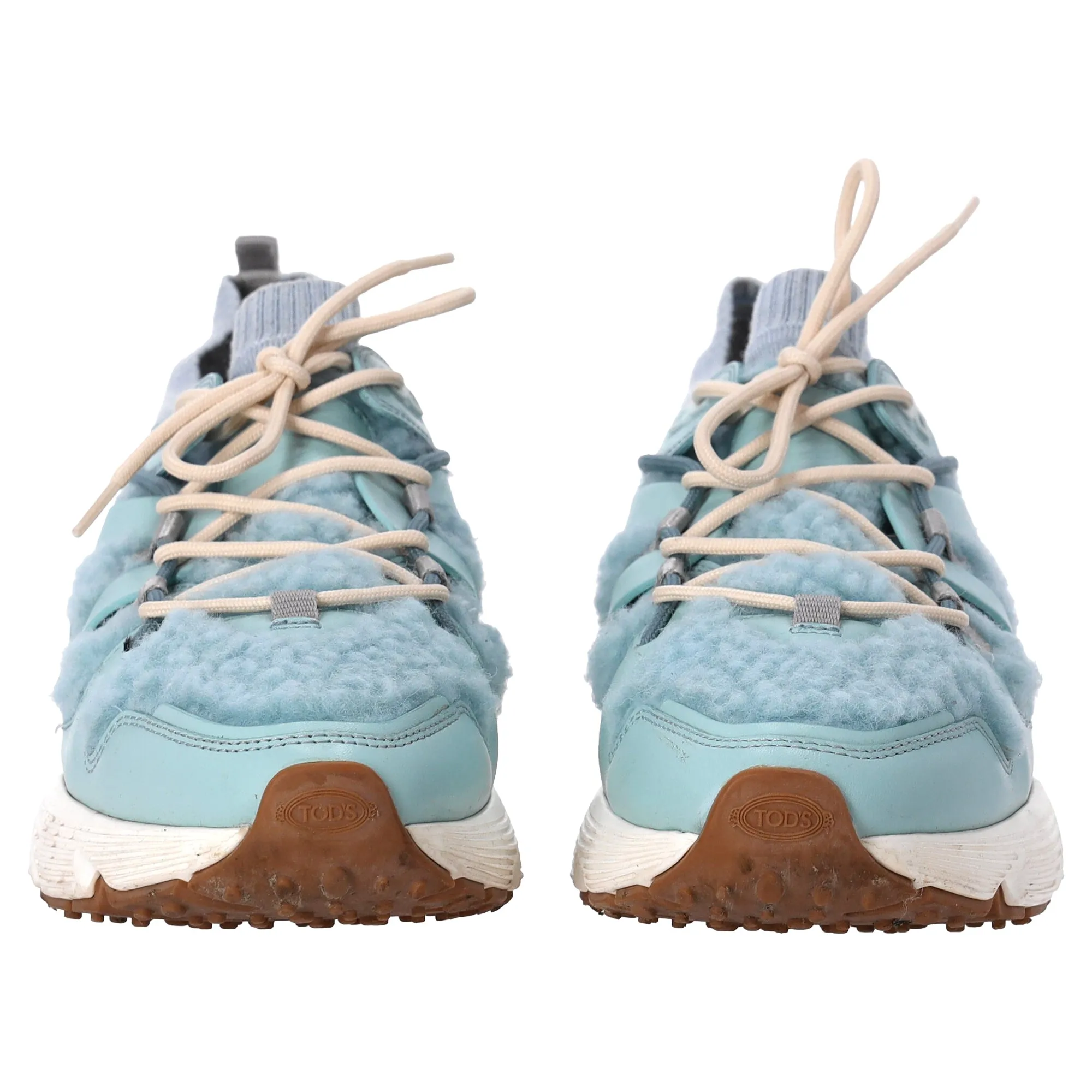 Tod's Sheared Lace-Up Sneakers in Blue Leather