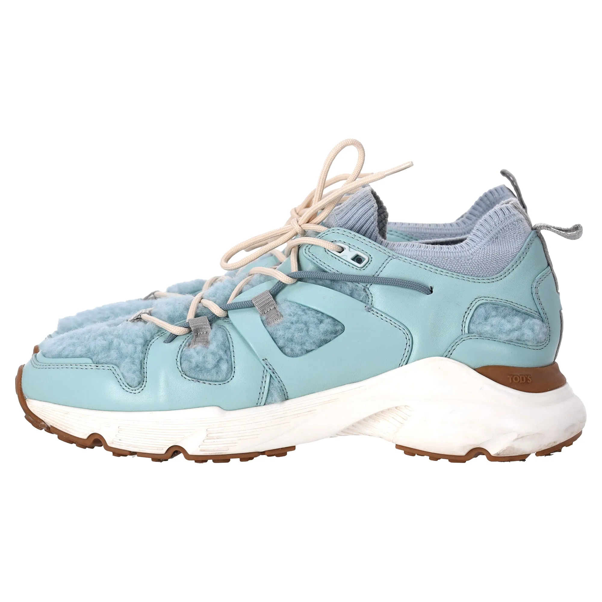Tod's Sheared Lace-Up Sneakers in Blue Leather