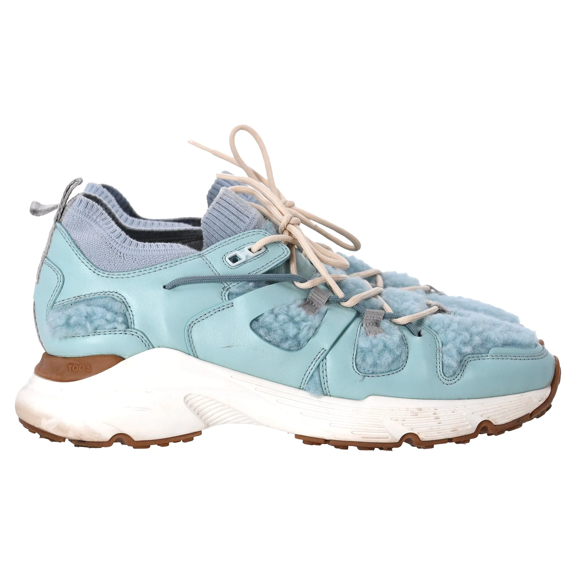 Tod's Sheared Lace-Up Sneakers in Blue Leather