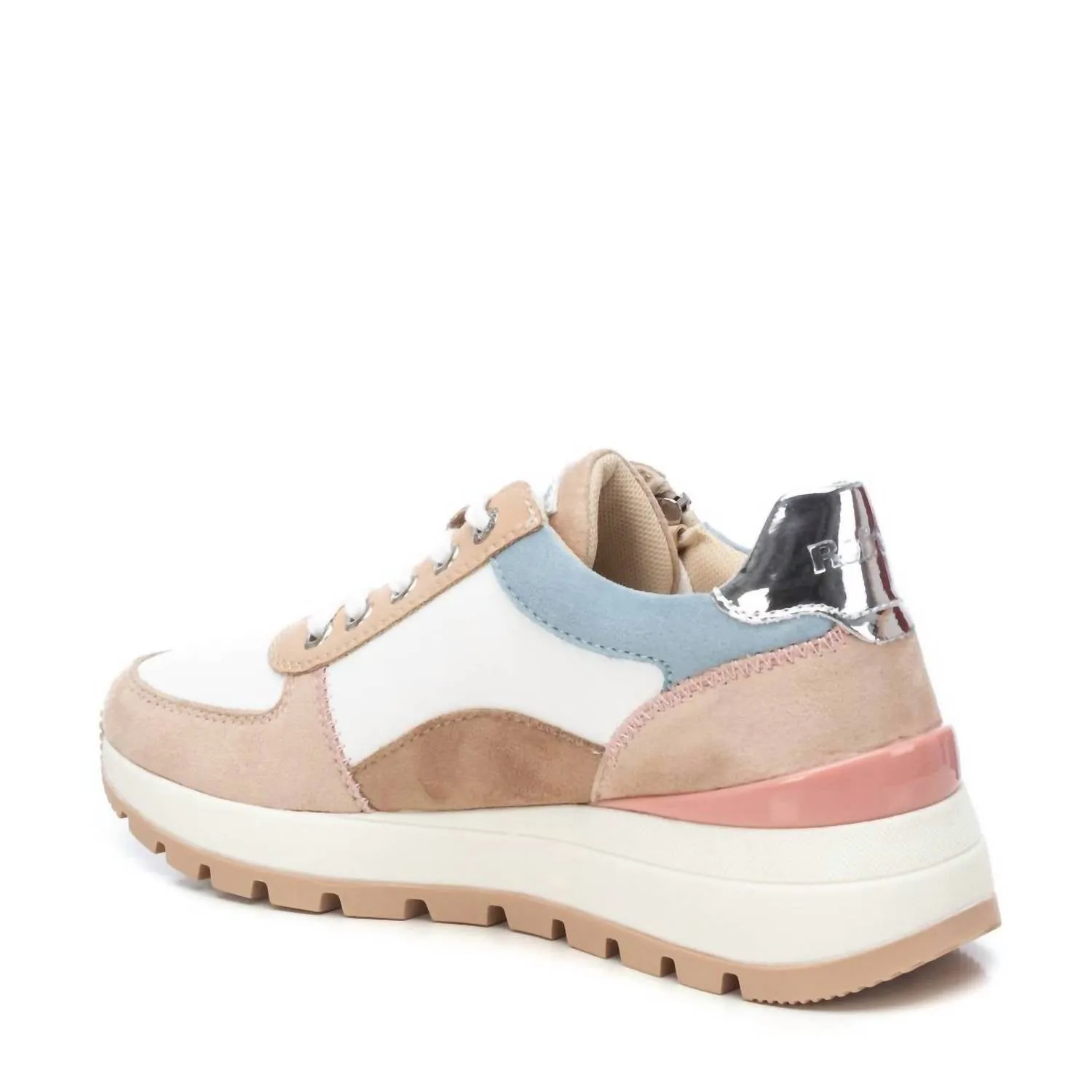 Women's Casual Sneakers With Side Zipper In Beige