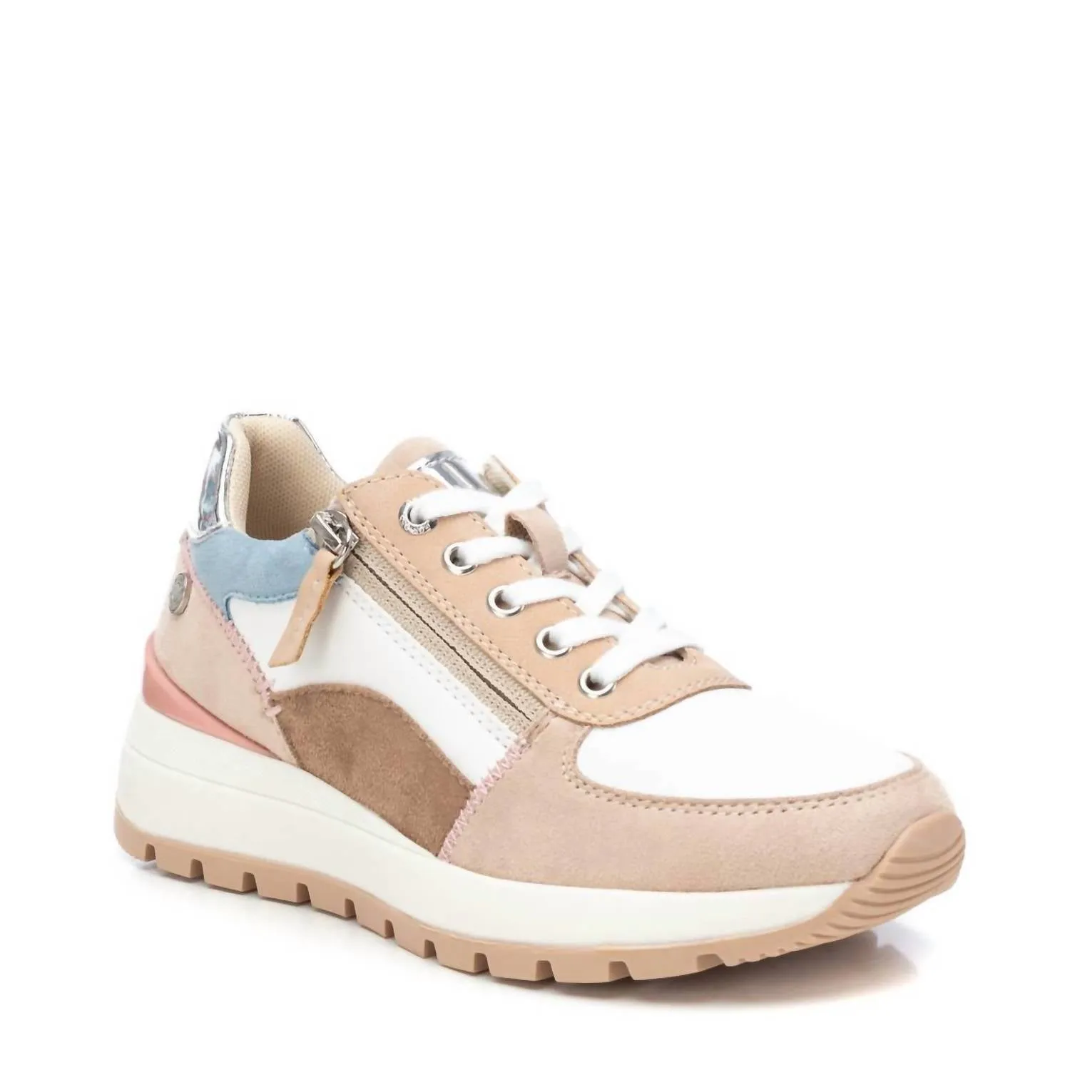Women's Casual Sneakers With Side Zipper In Beige