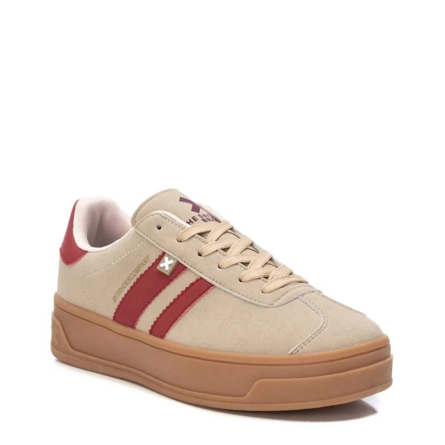 Women's Casual Suede Sneakers In Medium Beige/red