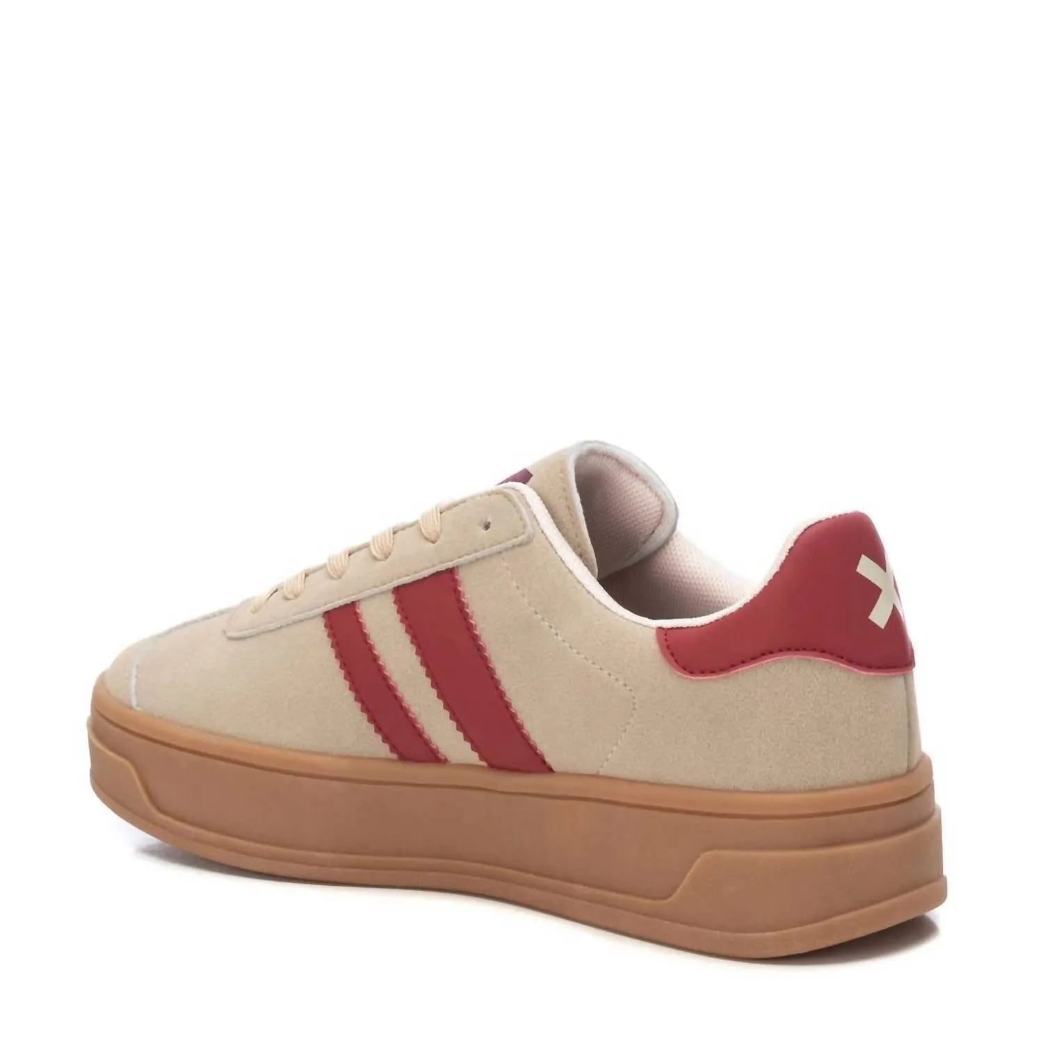 Women's Casual Suede Sneakers In Medium Beige/red