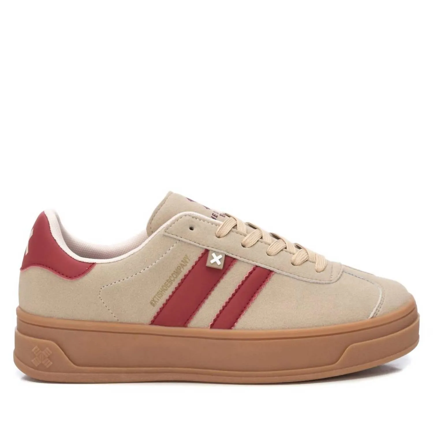 Women's Casual Suede Sneakers In Medium Beige/red