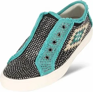 Women's Embroidered Aztec Bling Shoes In Black