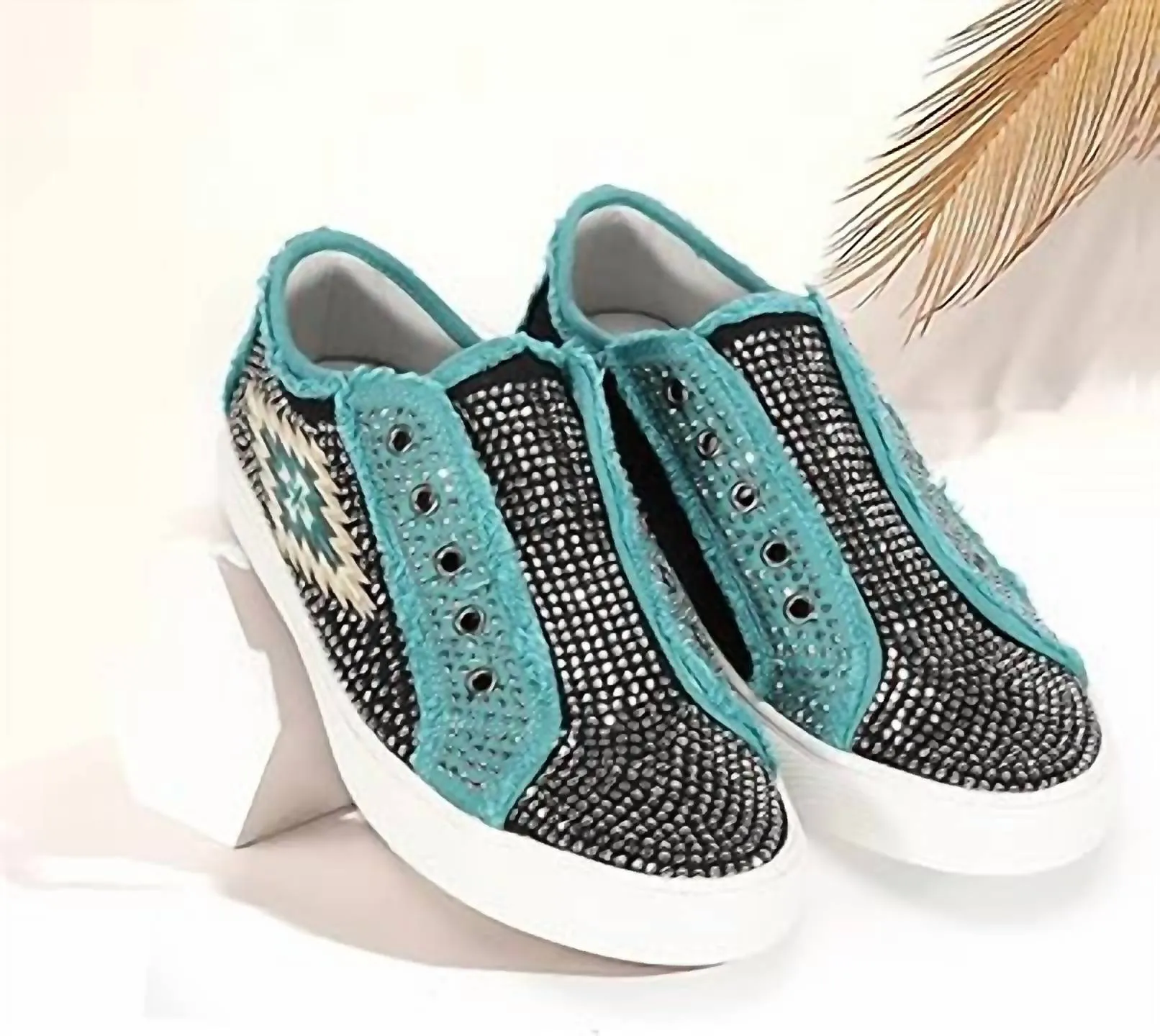 Women's Embroidered Aztec Bling Shoes In Black